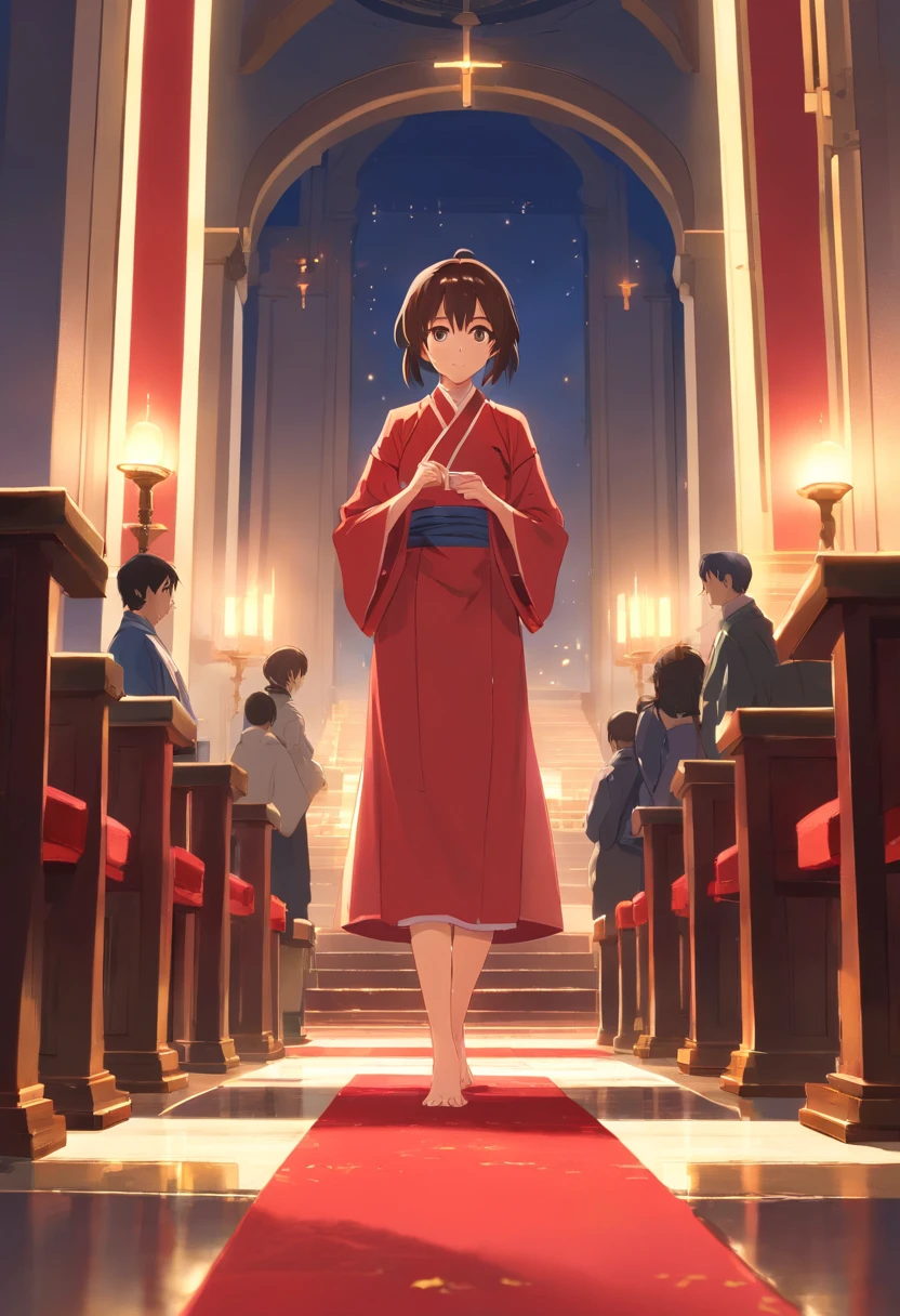 In the lobby, candlelight is held high, a red carpet is spread on the floor, and red cloth is hung on the pillars. At the end of the red carpet are two Taishi chairs, an offering table with candles and fruits, and a bright red word "Happiness" on the wall. On both sides of the red carpet, on each side, There were seven or eight paper figures standing, dressed in the clothes of ancient servants, with lifelike eyebrows and scarlet lips.