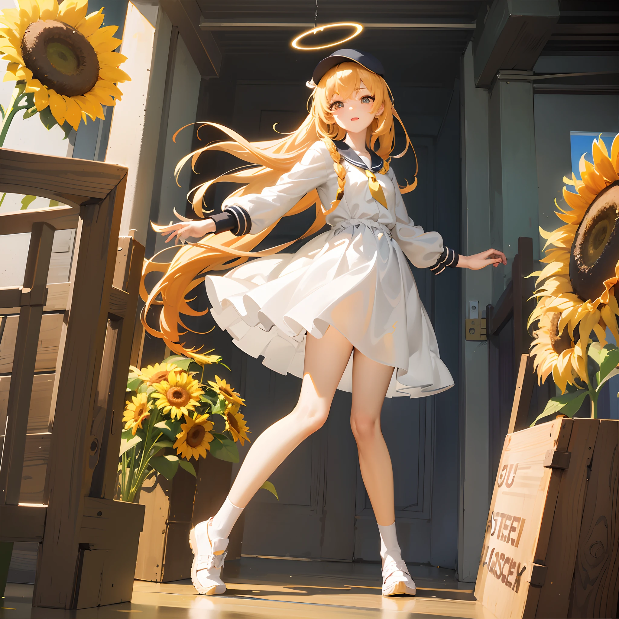 anime - style girl in white dress with sunflowers in background, beautiful sunflower anime girl, anime goddess, anime girl with long hair, painted in anime painter studio, angelic halo, blonde anime girl with long hair, high quality anime artstyle, angelic purity, cute anime waifu in a nice dress, beautiful anime art, marin kitagawa fanart, beautiful anime artwork