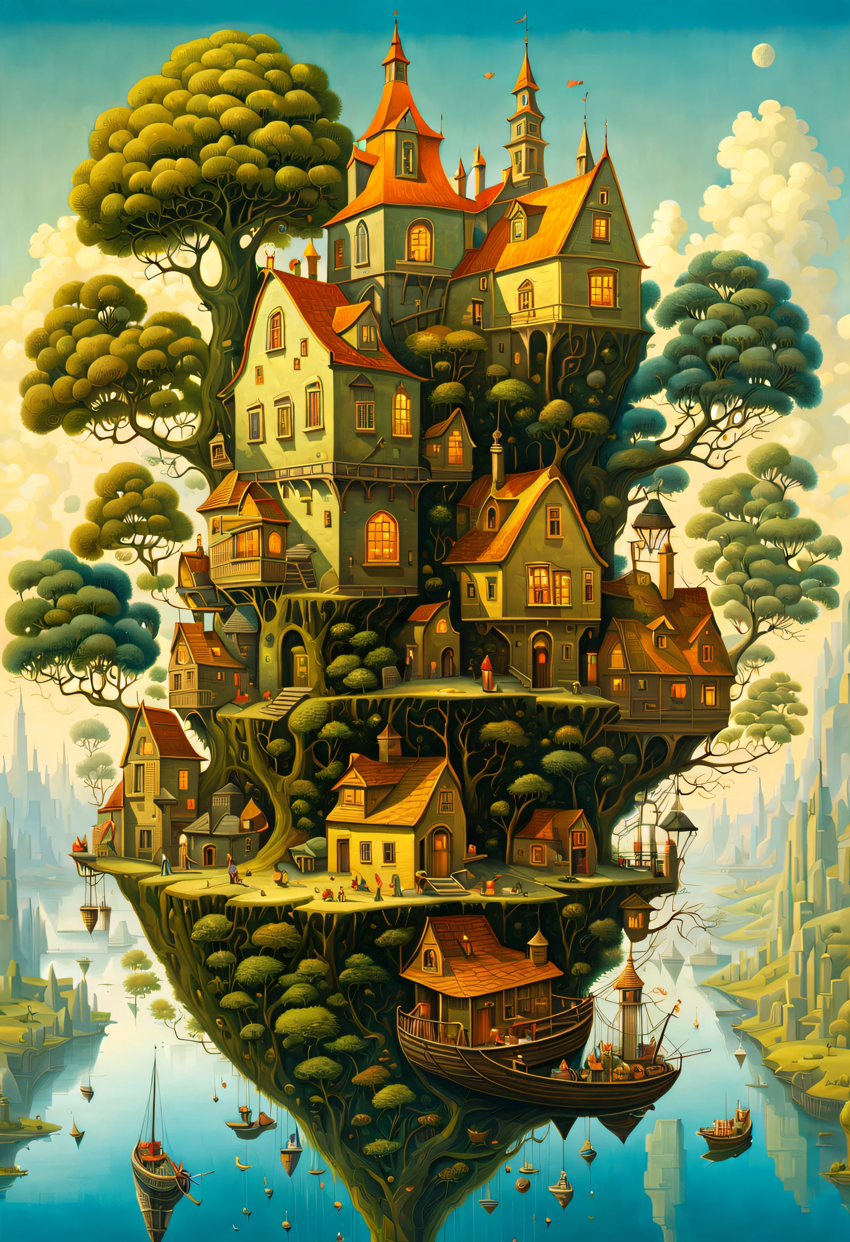 human thoughts art, elegant extremely detailed fantasy, intricate oil on canvas, crisp quality, Epic, extremely beautiful art by Gediminas Pranckevicius, Jacek yerka, Android jones, Thomas Kinkade