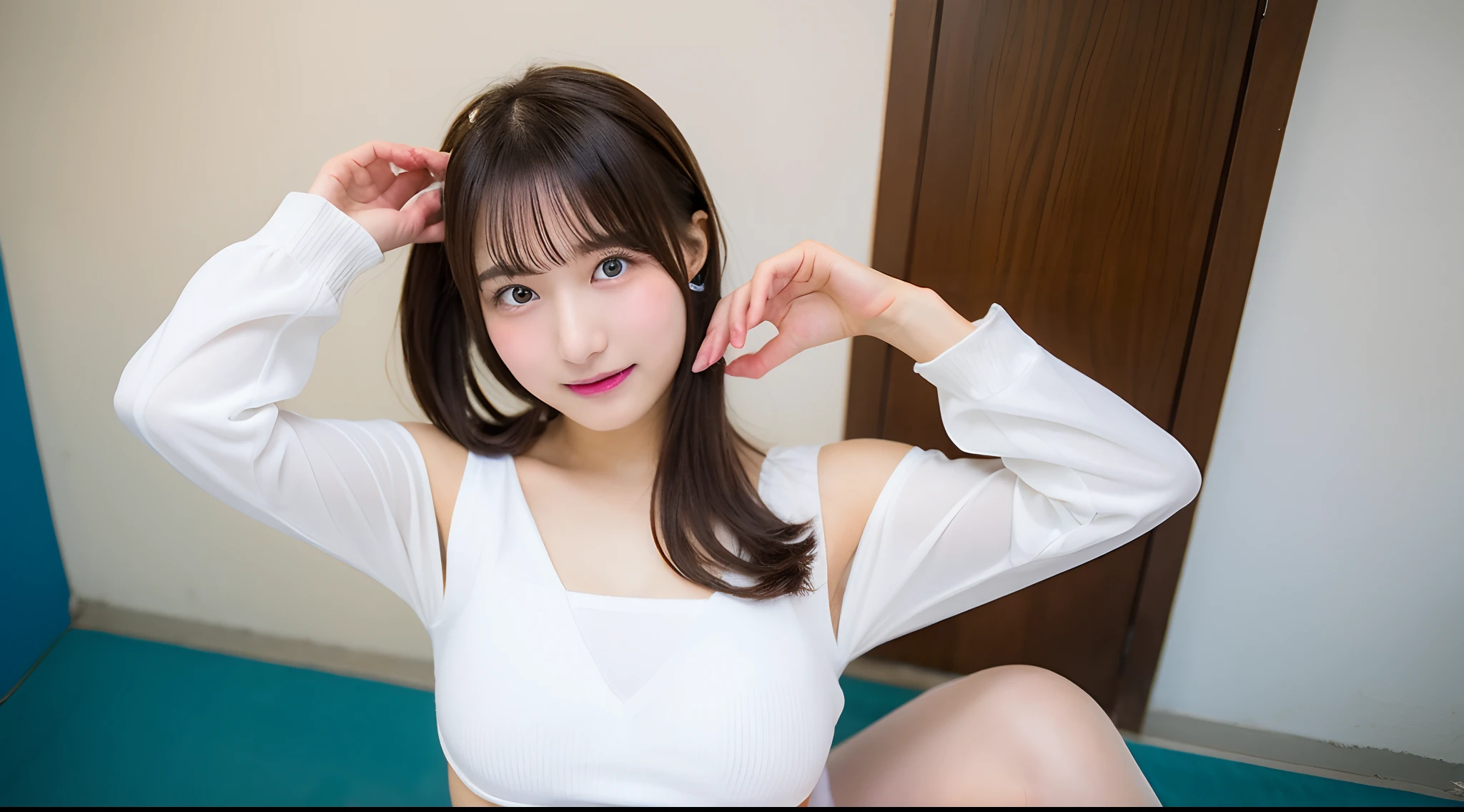 18-year-old cheergirl in a white miniskirt(E Cup Breast)