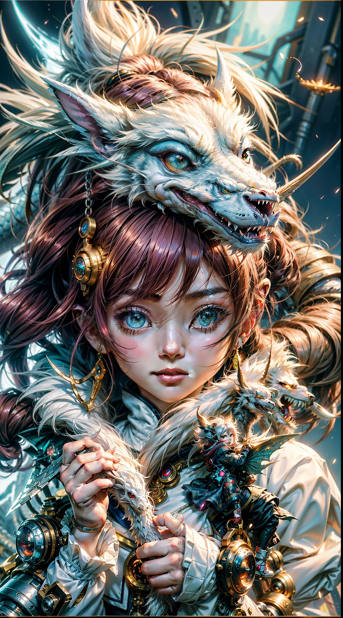 A closeup of a  wearing a white dragon costume, arte digital detalhada bonito, arte de anime digital detalhada, Art not Guweiz style, painting digital adorable, the dragon girl portrait, dragon girl, anime fantasy illustration, por Yang J, Fantasia chinesa, Loong, por Li Song, pintura de personagem bonita, arte detalhada do anime, Guweiz