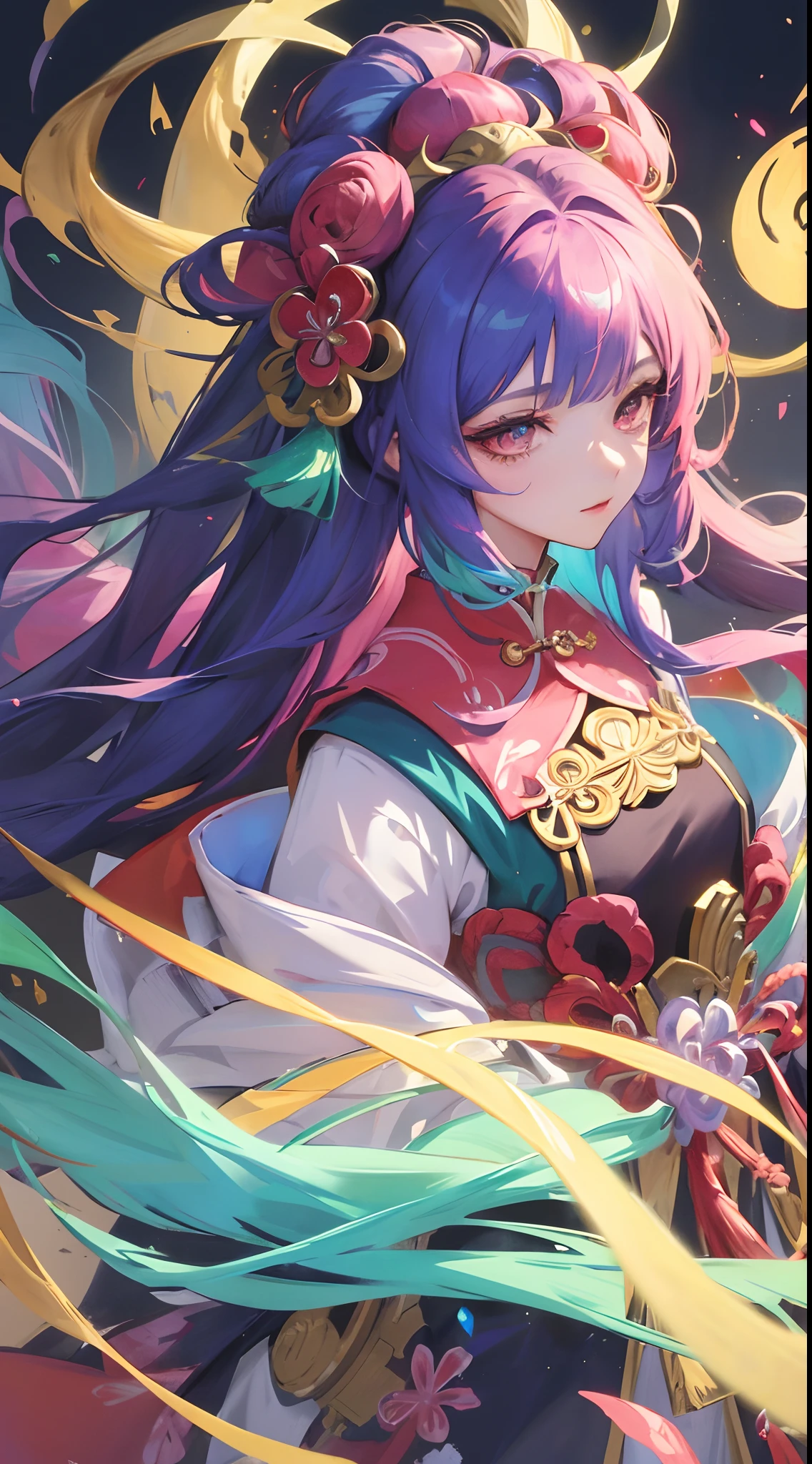 animemanga girl，Wear colorful clothing，posed for photo，Close-up of anime characters，a beautiful fantasy empress,xianxia fantasy,Chinese fantasy,((a beautiful fantasy empress)),aion,Onmyoji detailed art style,anime art style，Hyper-Resolution，accuracy，detail render，（Delicate facial portrayal）（Fine hair portrayal）（highest  quality）（guru
masterpiece）（High degree of completion）（a sense of atmosphere）tmasterpiece，ultra - detailed（half-body portrait）