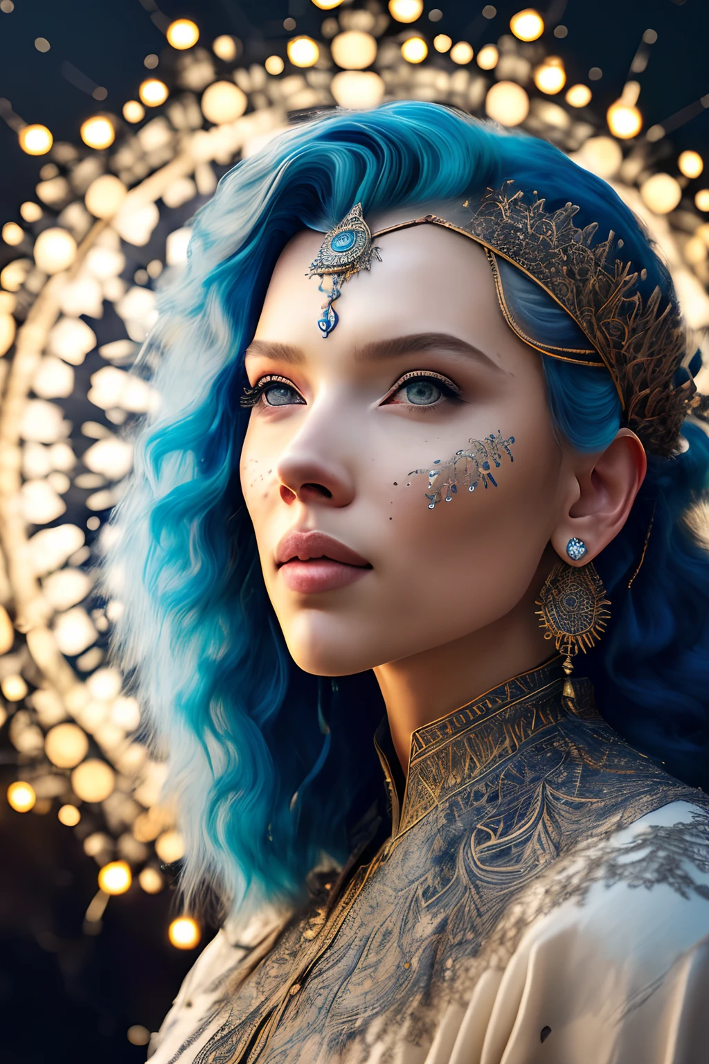Scarlett Johansson (obra-prima, melhor qualidade, ultra-detalhado, highres, best illustration),1boy, solo,(foco masculino: 0.8), transgender man, peito plano, cabelo vermelho, cabelo verde, heterocromia, olhos roxos, cabelo de dois tons, side-lighting, pele lustrosa, (brilho), (pele brilhante, skeptical elements, Nordic heritage), ray tracing, camisa, cabelo varrido pelo vento, cabelo detalhado, rosto detalhado, depth_of_field, fundo muito detalhado, luz extrema e sombra, (olhos detalhados) , anatomia perfeita, (zentangle, mandala, emaranhado, emaranhado), dinamic angle, tiro largo, parte superior do corpo, paisagem da cidade, luz e sombra extremas, night sky