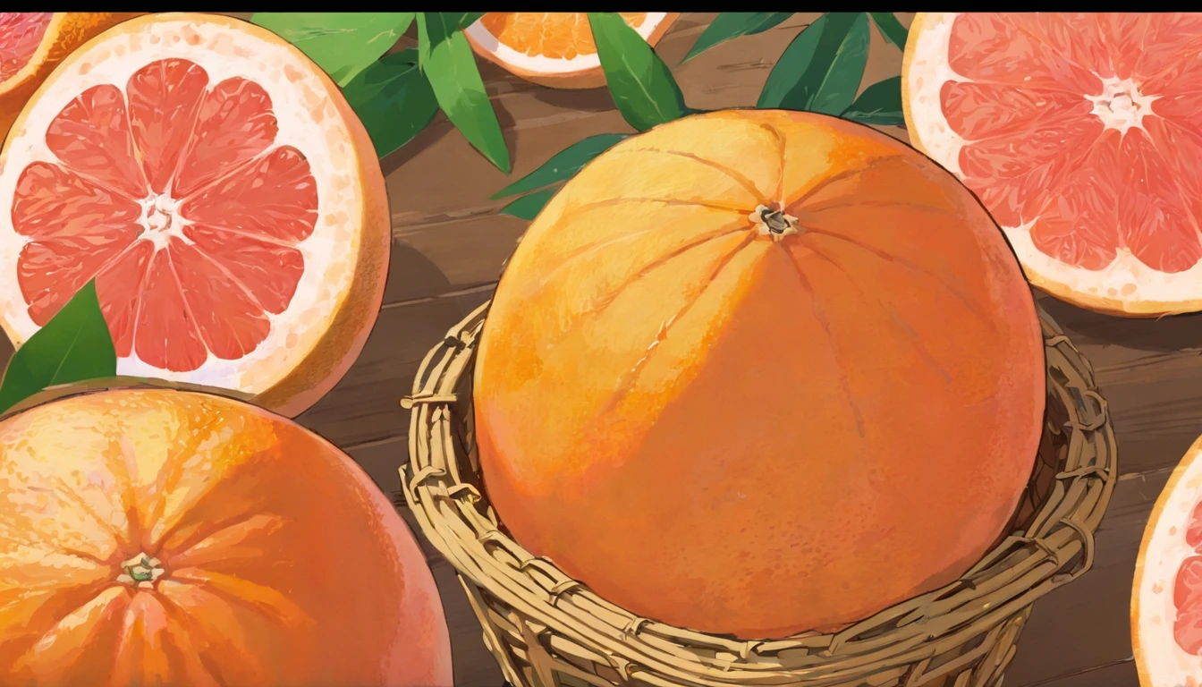 Close-up of two baskets of grapefruit,The background is the market