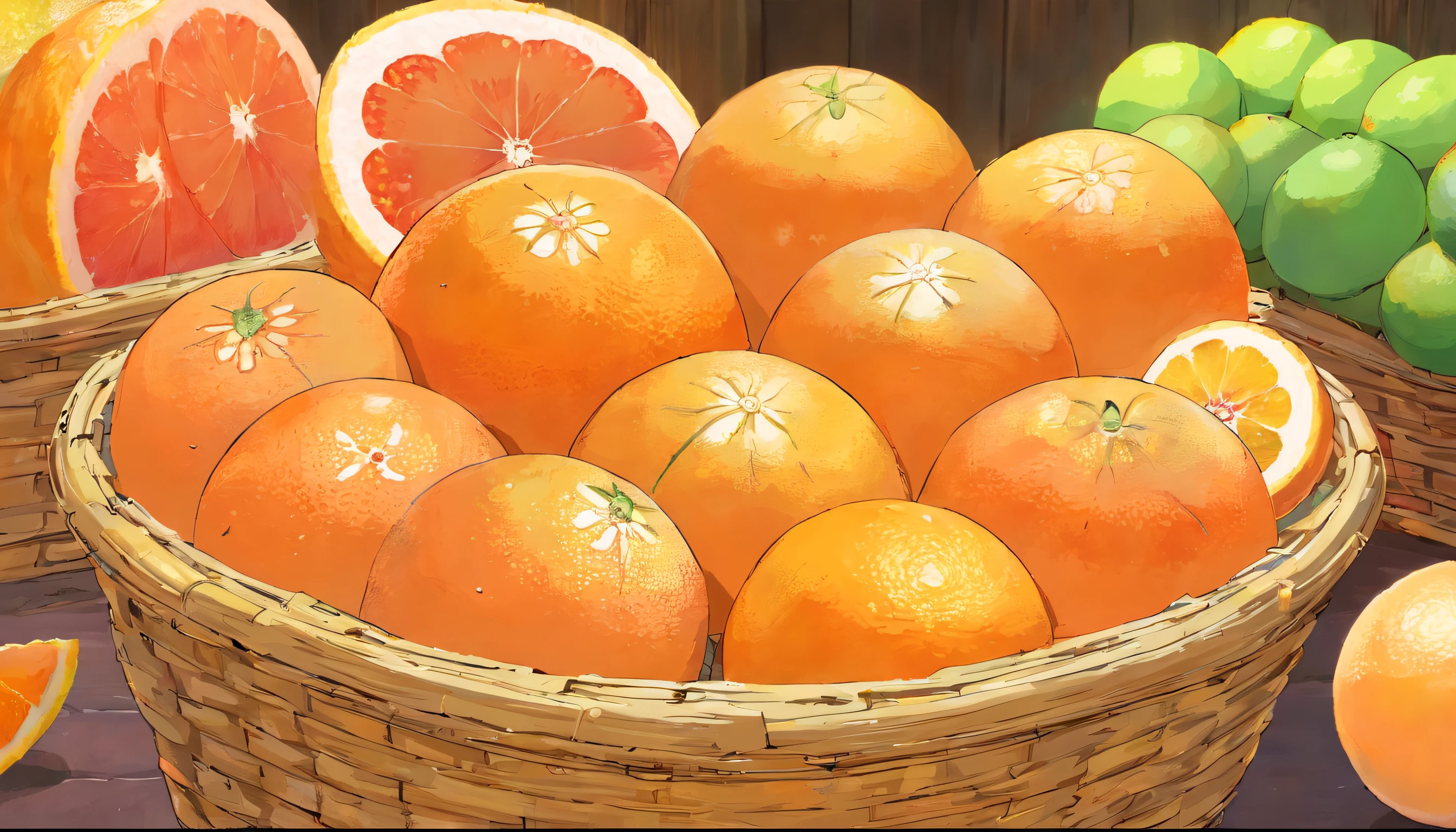 Close-up of two baskets of grapefruit,The background is the market