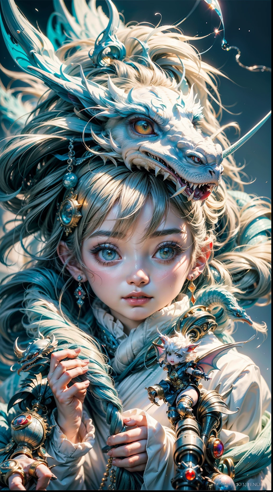 A closeup of a  wearing a white dragon costume, arte digital detalhada bonito, arte de anime digital detalhada, Art not Guweiz style, painting digital adorable, the dragon girl portrait, dragon girl, anime fantasy illustration, por Yang J, Fantasia chinesa, Loong, por Li Song, pintura de personagem bonita, arte detalhada do anime, Guweiz