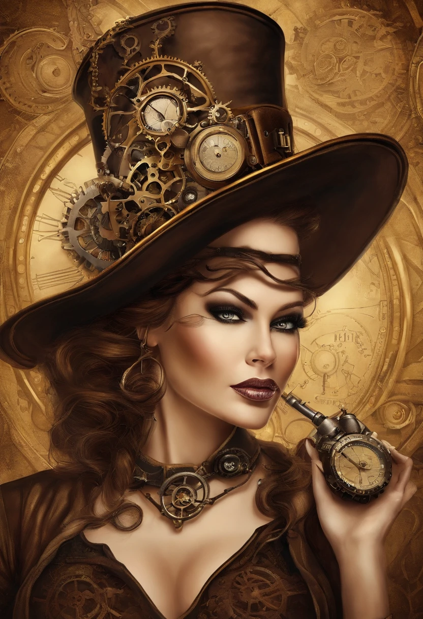 There's a very seductive woman, who wears a steampunk hat and holds a gun in her hand., Steampunk Girl, in seductive steampunk costumes, Steampunk Inventor Girl, (Steampunk), ( Steampunk ), Steampunk-Stil, Steam-Punk, Steampunk-Fiktion, steampunk aesthetic, a beautiful steampunk goddess, Steampunk Beautiful Anime Woman, Steampunk, fantasia Steampunk, Steampunk-Fantasy-Stil, Steampunk-Kunst, Steampunk Digitale Kunst, Steampunk Kleidung