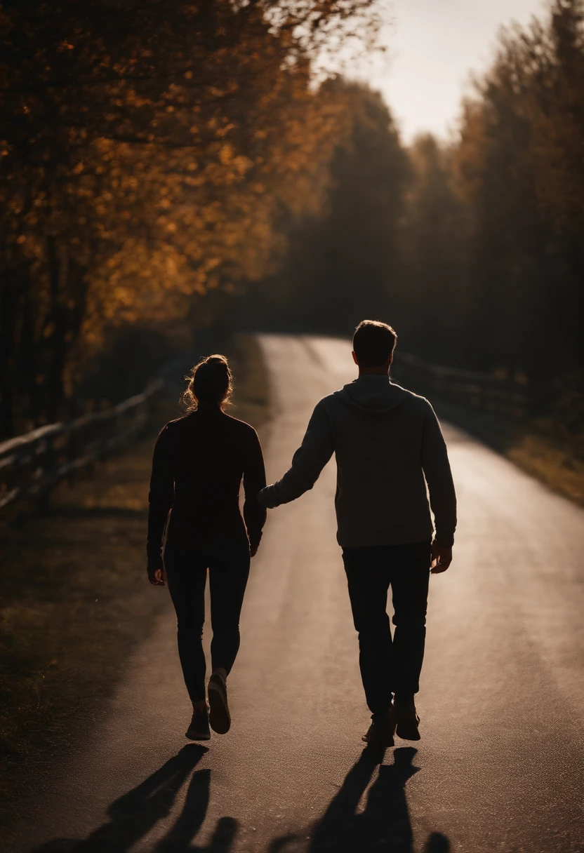 Back Shadow ,ember,Sports long sleeves,walking down a road