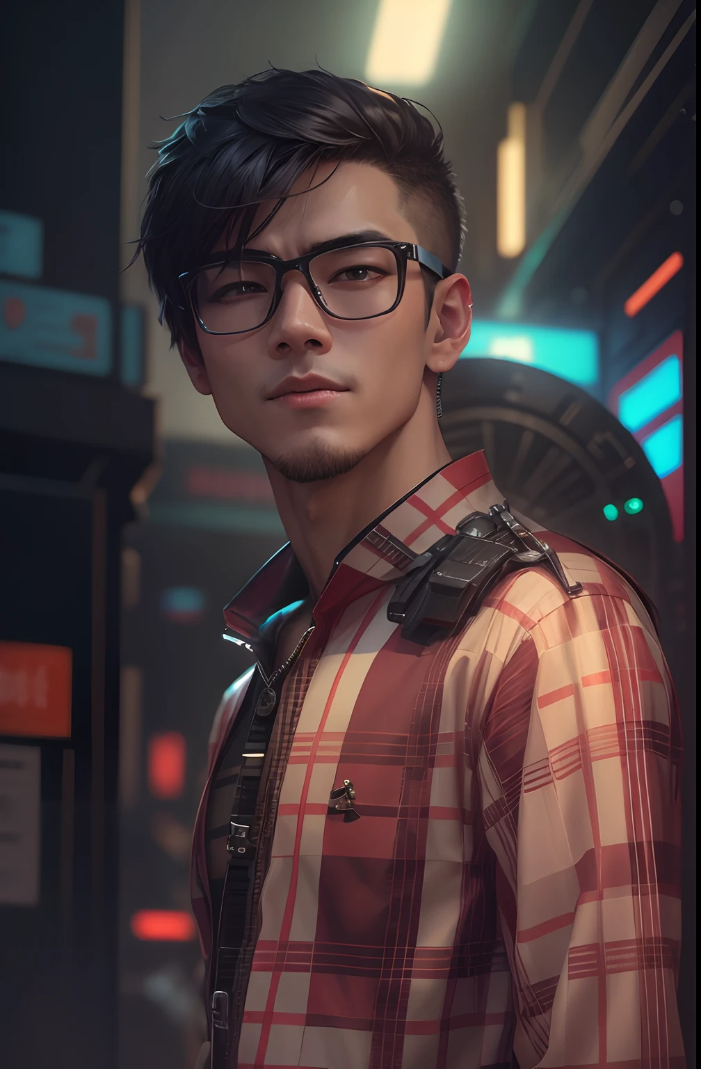 Cheng background cyberpunk handsome boy cute face