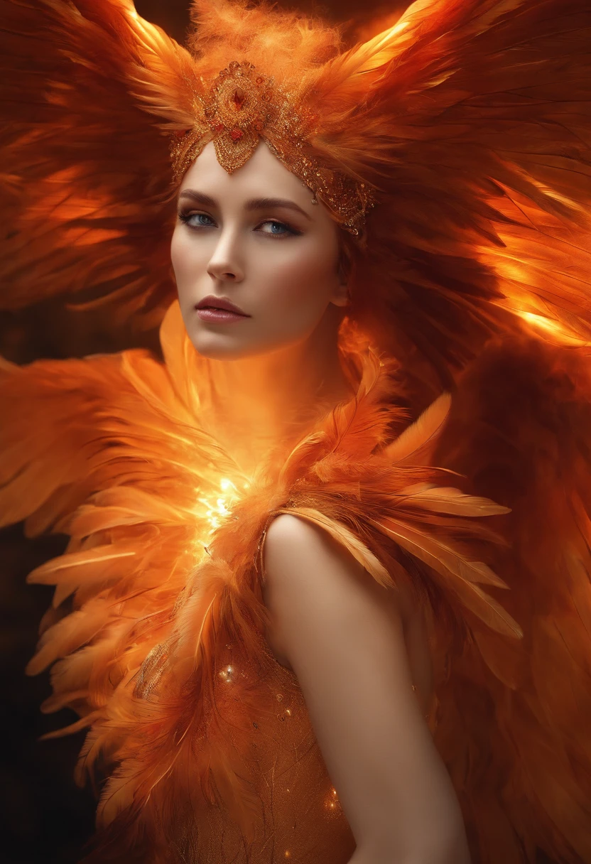 burning feathers，Phoenix reborn，Elegant and majestic，fantasy，Gustav Klimt，majestic creature，rim-light