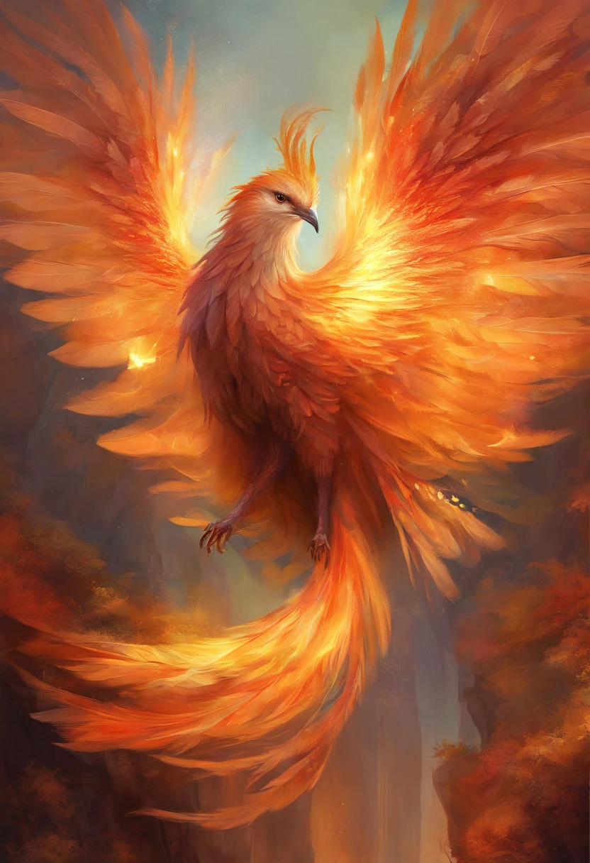 burning feathers,Phoenix reborn,Elegant and majestic,fantasy,Gustav Klimt,majestic creature,rim-light