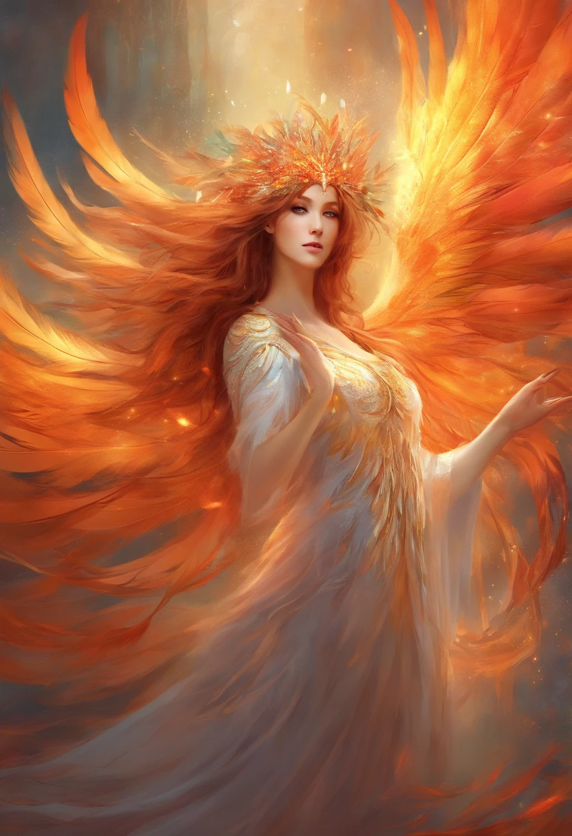burning feathers,Phoenix reborn,Elegant and majestic,fantasy,Gustav Klimt,majestic creature,rim-light