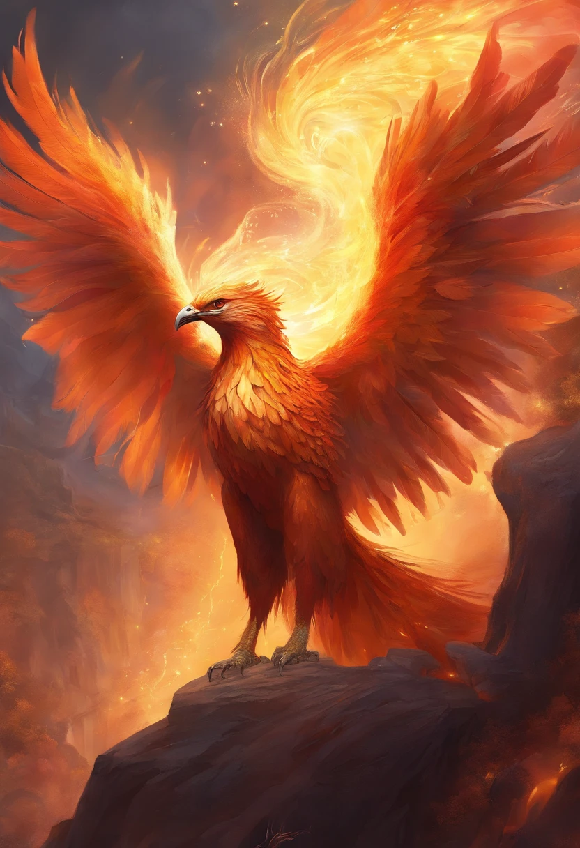 burning feathers,Phoenix reborn,Elegant and majestic,fantasy,Gustav Klimt,majestic creature,rim-light