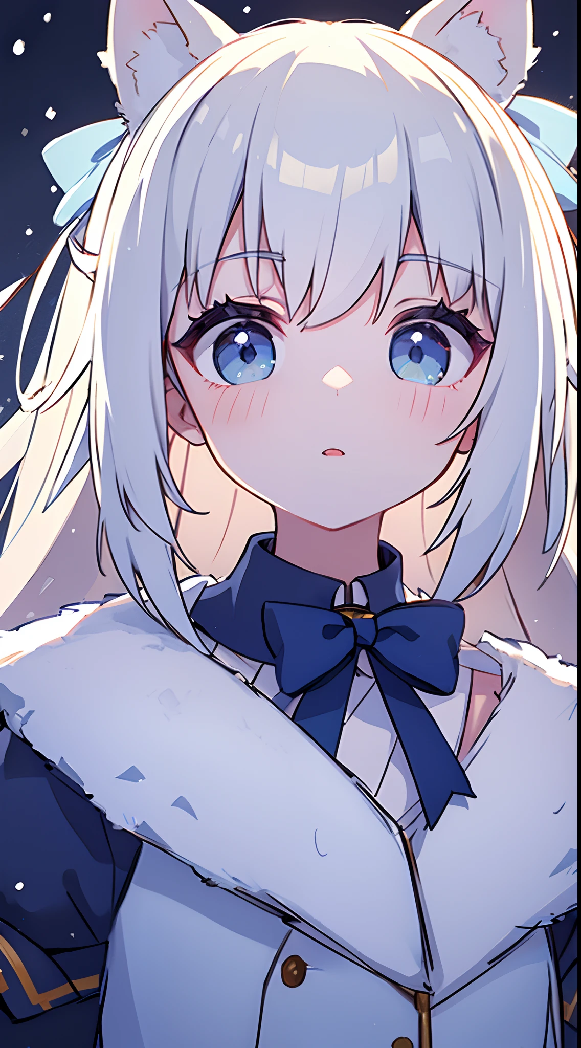 one-girl，blue bow，cabellos largos dorados，Snow-whiteskin，Good-looking action，adolable，، simple，rays of sunshine，Animation style，Hyper-Resolution，accuracy，detail render，（Delicate facial portrayal）（Fine hair portrayal）（highest  quality）（Master masterpieces）（High degree of completion）（a sense of atmosphere）tmasterpiece，ultra - detailed（half-body portrait）