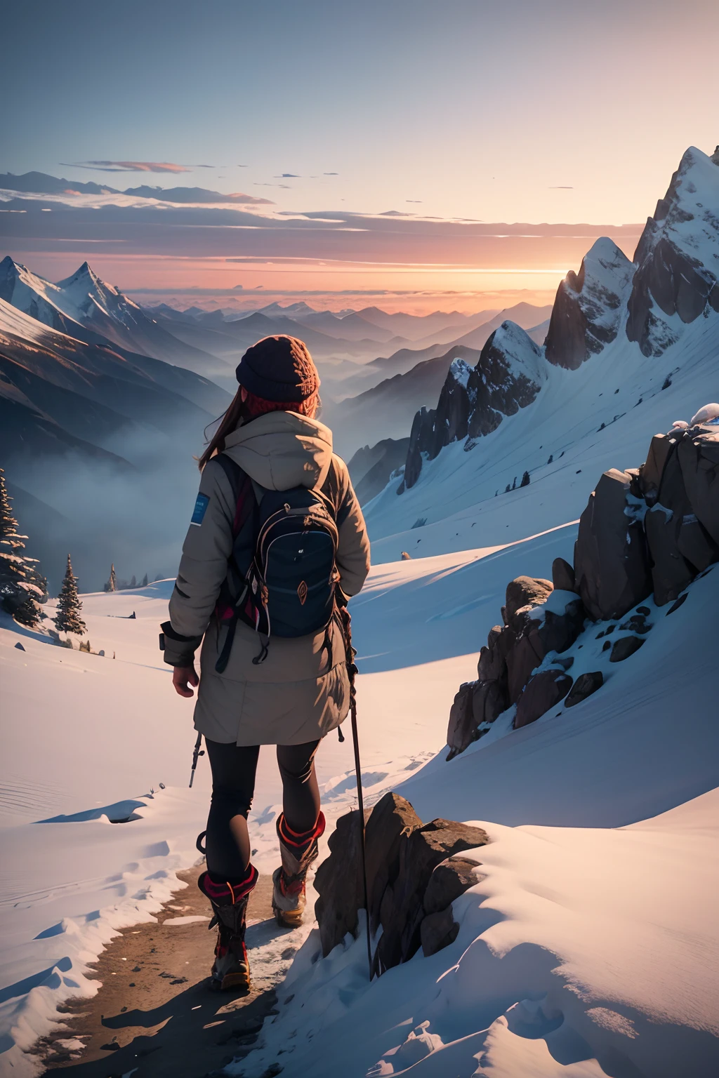 Amidst the rugged terrain, a determined and adventurous girl ascends the majestic mountain. Her every step is a testament to her resilience, as she conquers both the physical challenges of the climb and the depths of her own spirit. The crisp mountain air fills her lungs as she gazes upon a breathtaking panorama of nature's beauty. With every foothold, she draws nearer to the summit, and with every heartbeat, her connection with the world around her grows stronger. The wind whispers tales of the mountain's history, and the distant horizon beckons her forward, promising a journey worth every arduous effort.