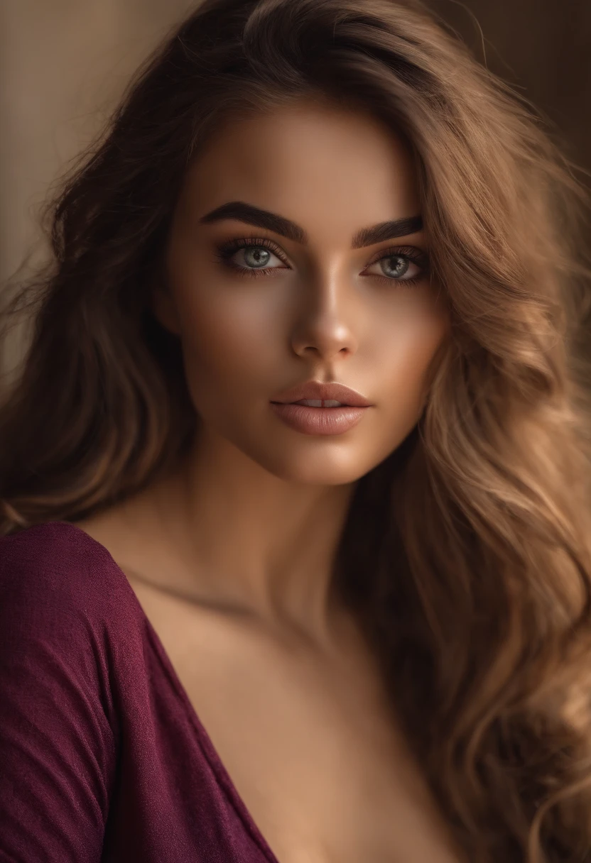Arafed woman completely , fille sexy aux yeux bruns, ultra realist, Meticulously detailed, Portrait Sophie Mudd, cheveux bruns et grands yeux, selfie of a young woman, Dubai Eyes, Violet Myers, sans maquillage, maquillage naturel, looking straight at camera, Visage avec Artgram, Maquillage subtil, Great photo of the whole body kneeling on the bed, dans la chambre, Medium to large bust