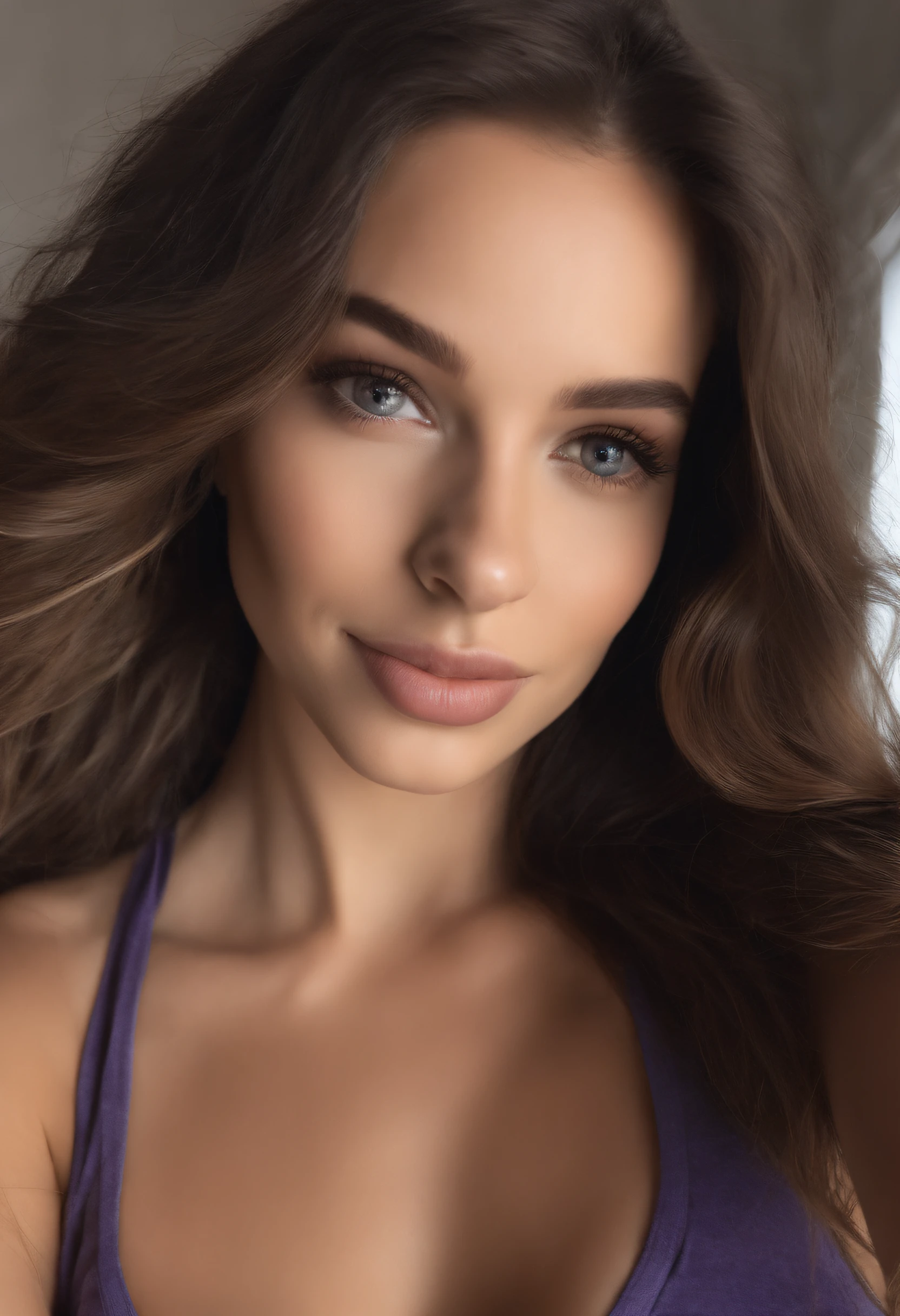 Arafed woman with tank top and donkey panties, fille Sexey aux yeux bruns, Portrait Sophie Mudd, cheveux bruns et grands yeux, selfie of a young woman, Yeux de chambre, Violet Myers, sans maquillage, maquillage naturel, looking straight at camera, Visage avec Artgram, Maquillage subtil, Superbe photo du corps entier, dans la chambre, clivage, tits, ass, Sexey, Sexe, levrette, position Sexee,