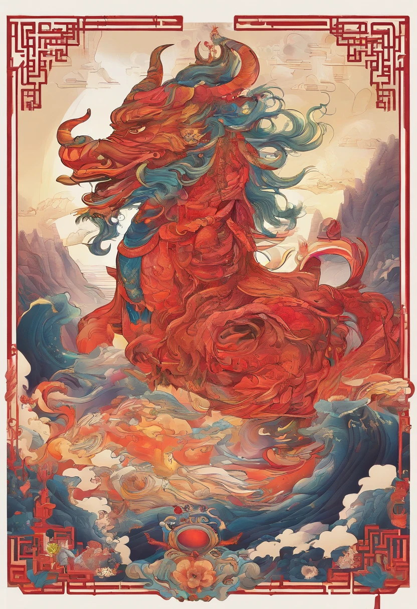 Chinese mythology,Mountain and Sea Sutra,cow head,(((One-legged))),((Spit fire in the mouth)),moor,tmasterpiece,Best picture quality,super-fine,Super magical,ultra - detailed,8K分辨率,OC renderer,dynamic viewing angle