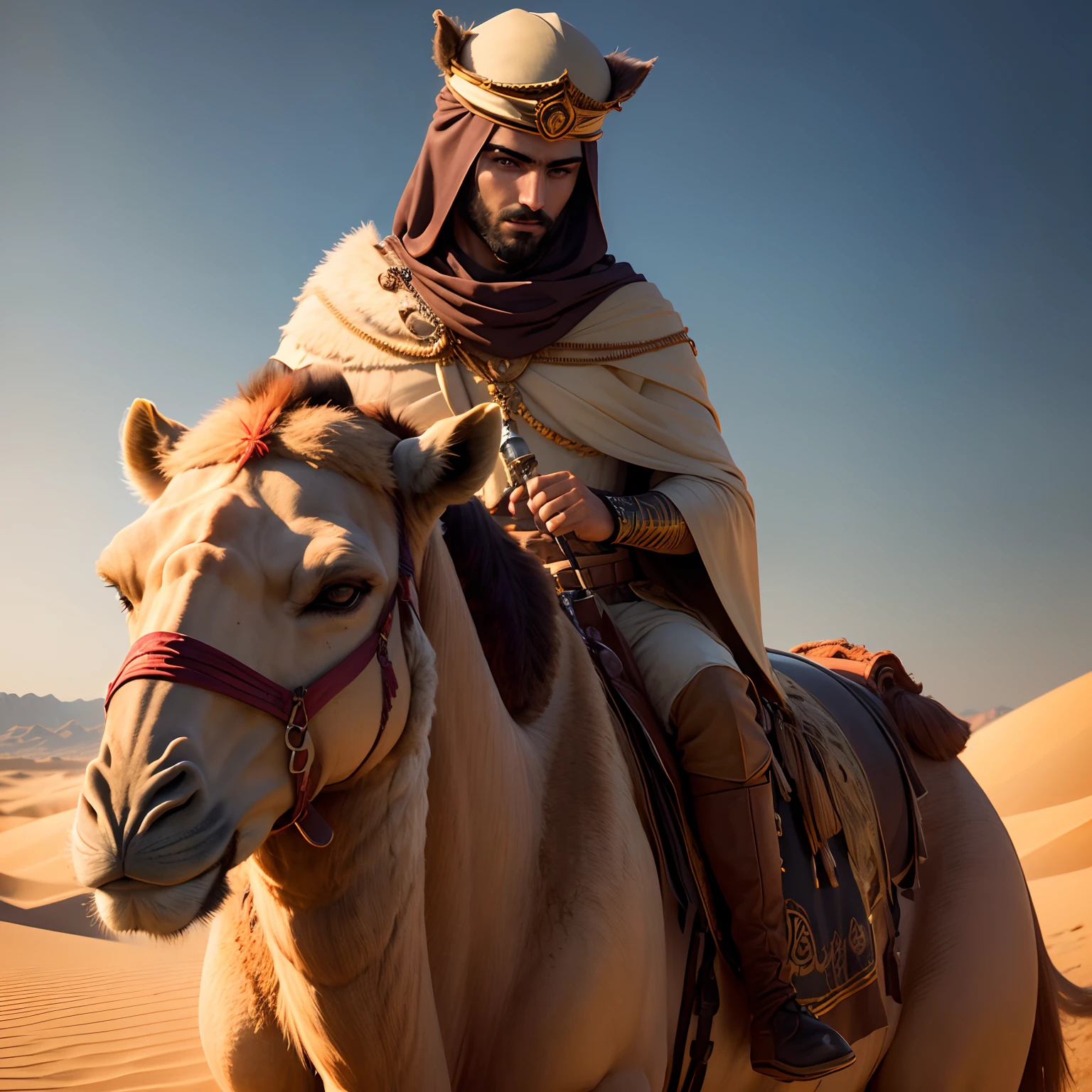 (man) (desert), (with camel), handsome muscular young boy, teenager, Hamdan bin Mohammed AI maktoum, Crown Prince of Dubai, (high detail: 1 of 1), natural skin, high quality, beautiful eyes, (detailed face and eyes), (face: 1 2), noise, real photo, PSD, sharp focus, high resolution 8K, realistic and professional photo , 8K UHD, Soft Lighting, High Quality, Film Grain, Fujifilm XT3