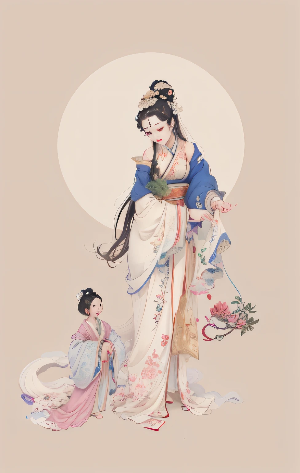 （Chinese immortals）, （Buddhism）, （mythological stories）, （bodhisattva）,（White silk robe），Images of women and children in Chinese paintings, guanyin of the southern seas, Guanyin, Holding a lotus flower，hyper HD, Masterpiece, ccurate, Textured skin, Super detail, High details, High quality, Award-Awarded, Best quality, A high resolution, 8K