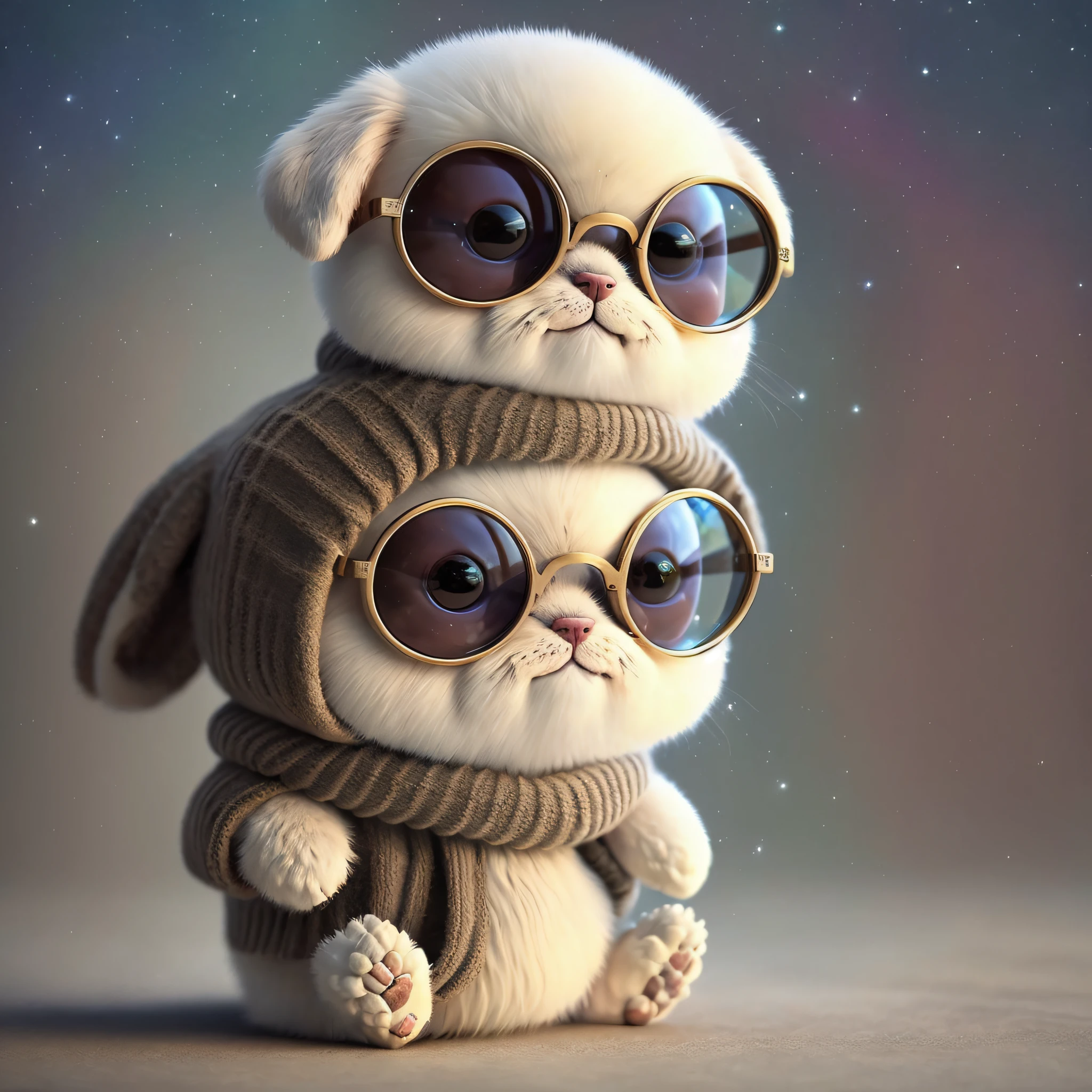 Cute brown puppy wearing round glasses、realisticlying、furry animal、Wearing an astronaut uniform、the background is the universe、A big earth is floating in the starry sky、non-human、high-level image quality