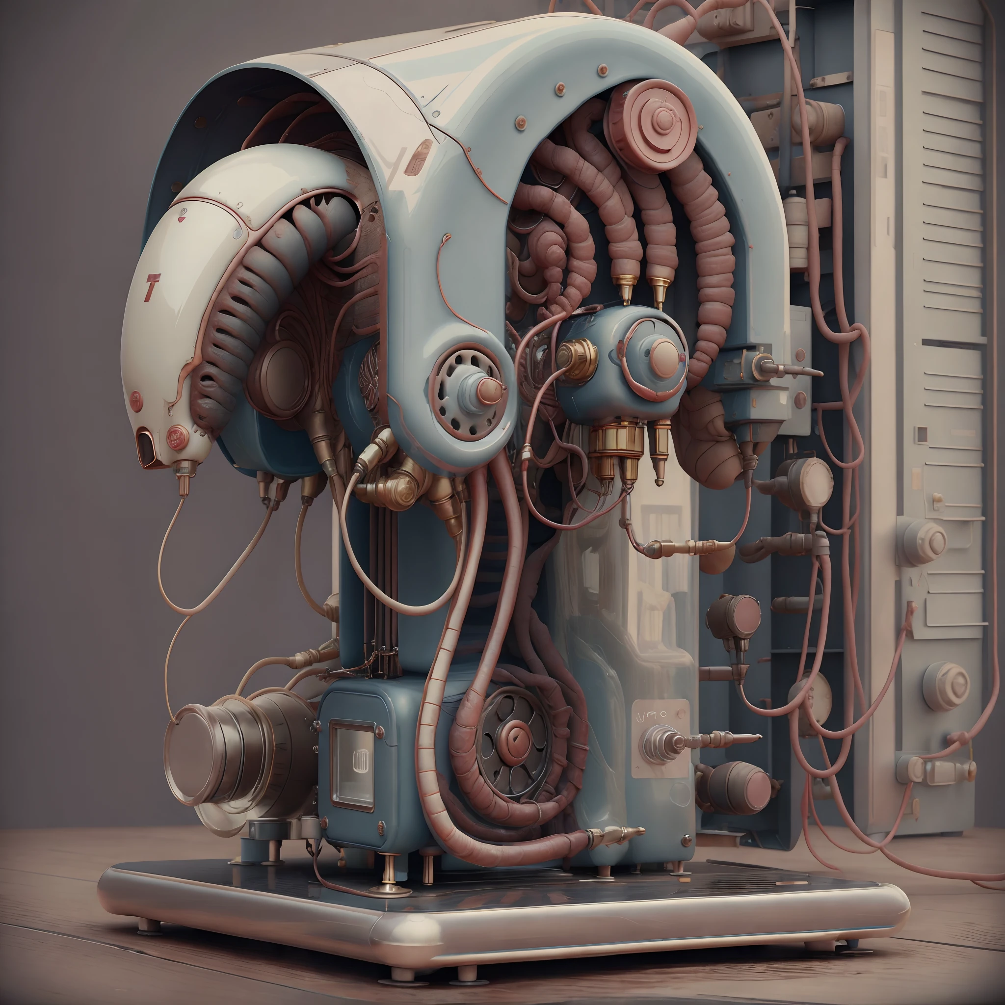 Soviet punk AI coffee machine,minimalistic background,adolable,k hd,Cinematic texture