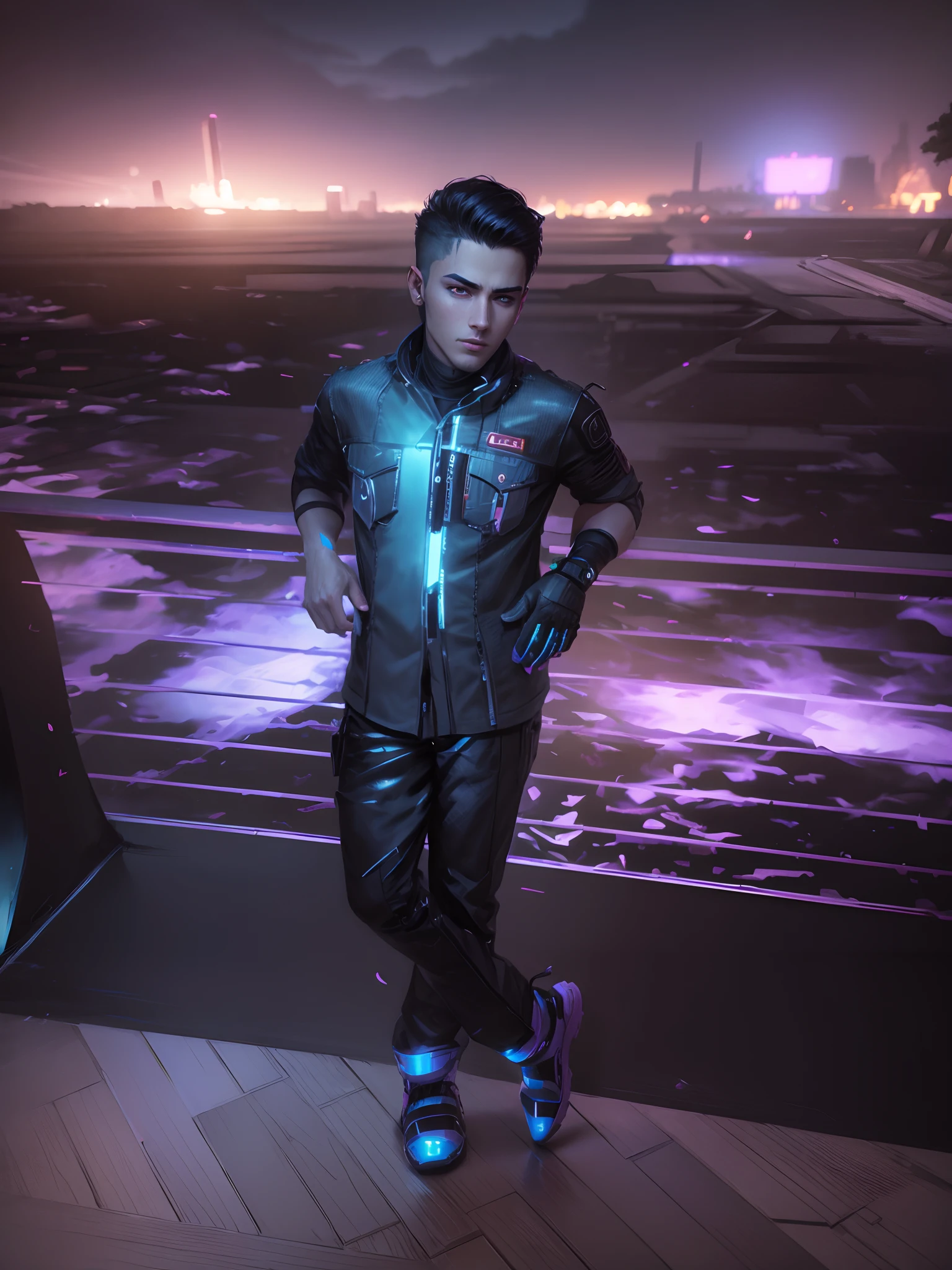 change background cyberpunk handsome boy, realistic face, 8k, ultra realistic,