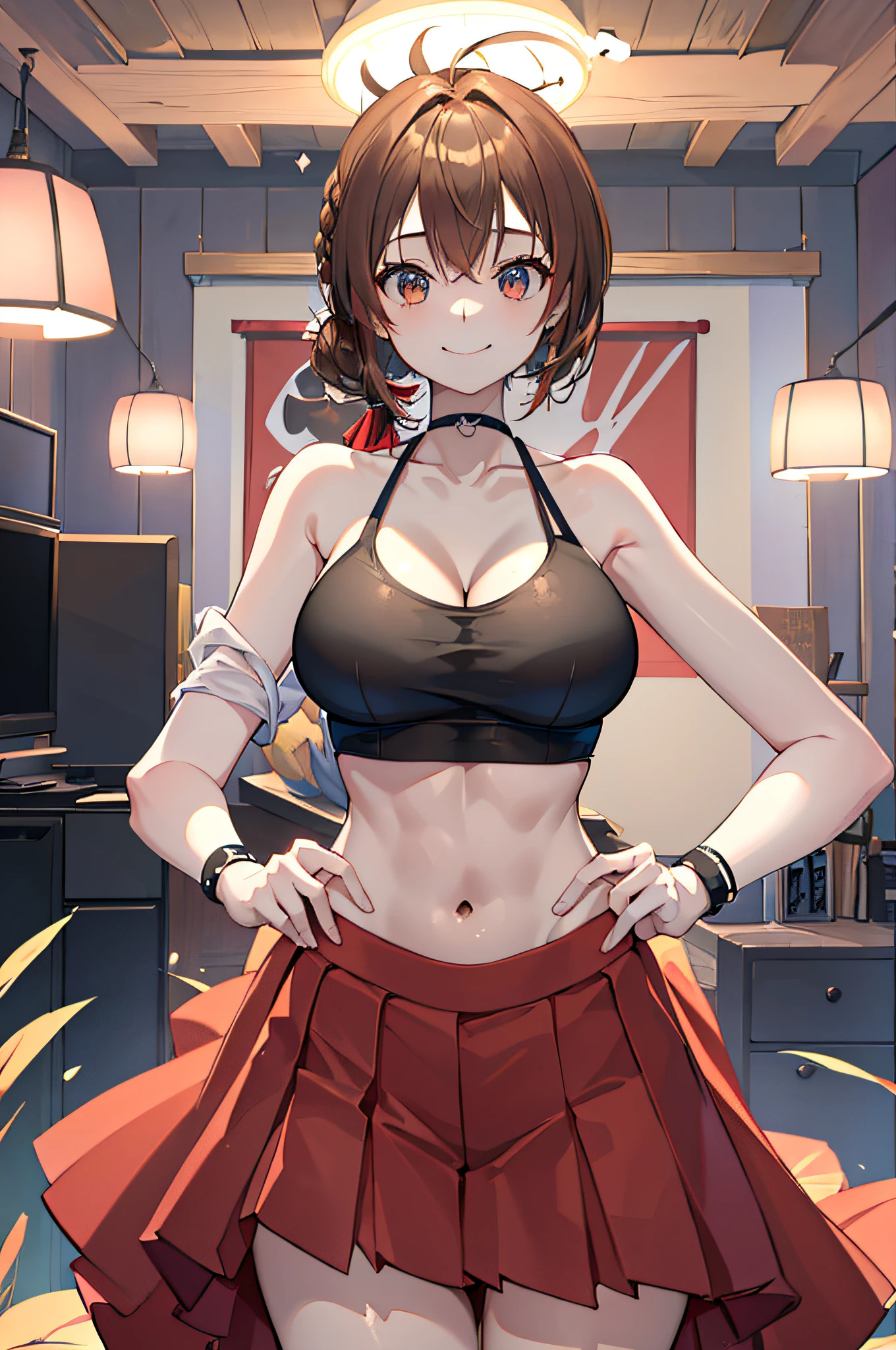 ((top-quality、8K、masterpiece:1.3))、1girl in、Slim Abs Beauty:1.3、(Hairstyles Brown Hair Shortcuts、Colossal tits:1.2)、doress:1.1、Super fine face、Delicat eyes、二重まぶた、A smile、Home、Raw photo、Tank Tops、tits out、Sharp Eyebrows、japanes、cleavage of the breast、Slender beauty、Colossal tits、Sex slaves