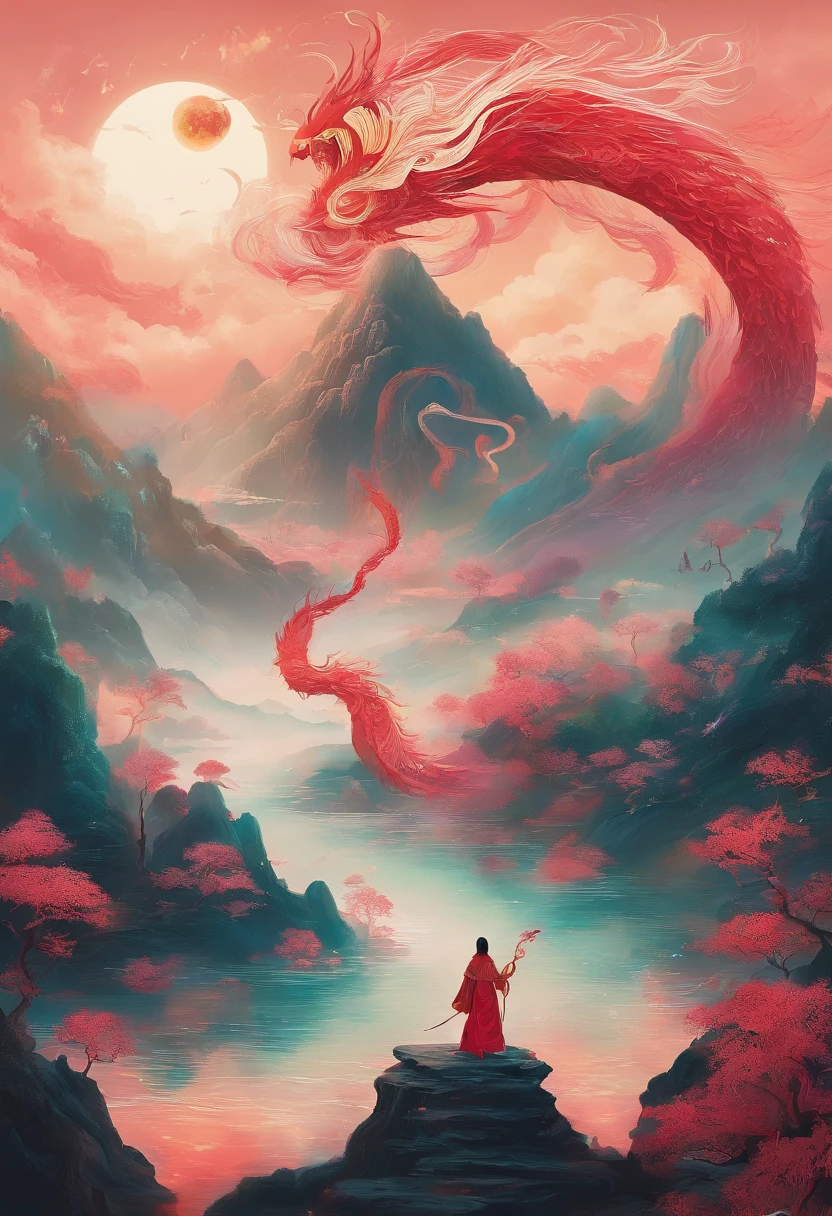 Chinese mythology,Mountain and Sea Sutra,Alien beasts,(((One-legged))),((Spit fire in the mouth)),moor,tmasterpiece,Best picture quality,super-fine,Super magical,ultra - detailed,8K分辨率,OC renderer,dynamic viewing angle