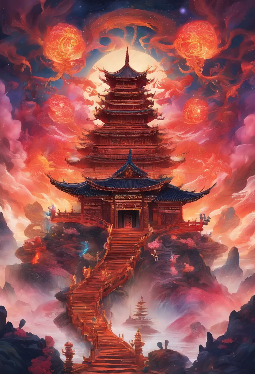 Chinese mythology,Mountain and Sea Sutra,Alien beasts,(((One-legged))),((Spit fire in the mouth)),moor,tmasterpiece,Best picture quality,super-fine,Super magical,ultra - detailed,8K分辨率,OC renderer,dynamic viewing angle