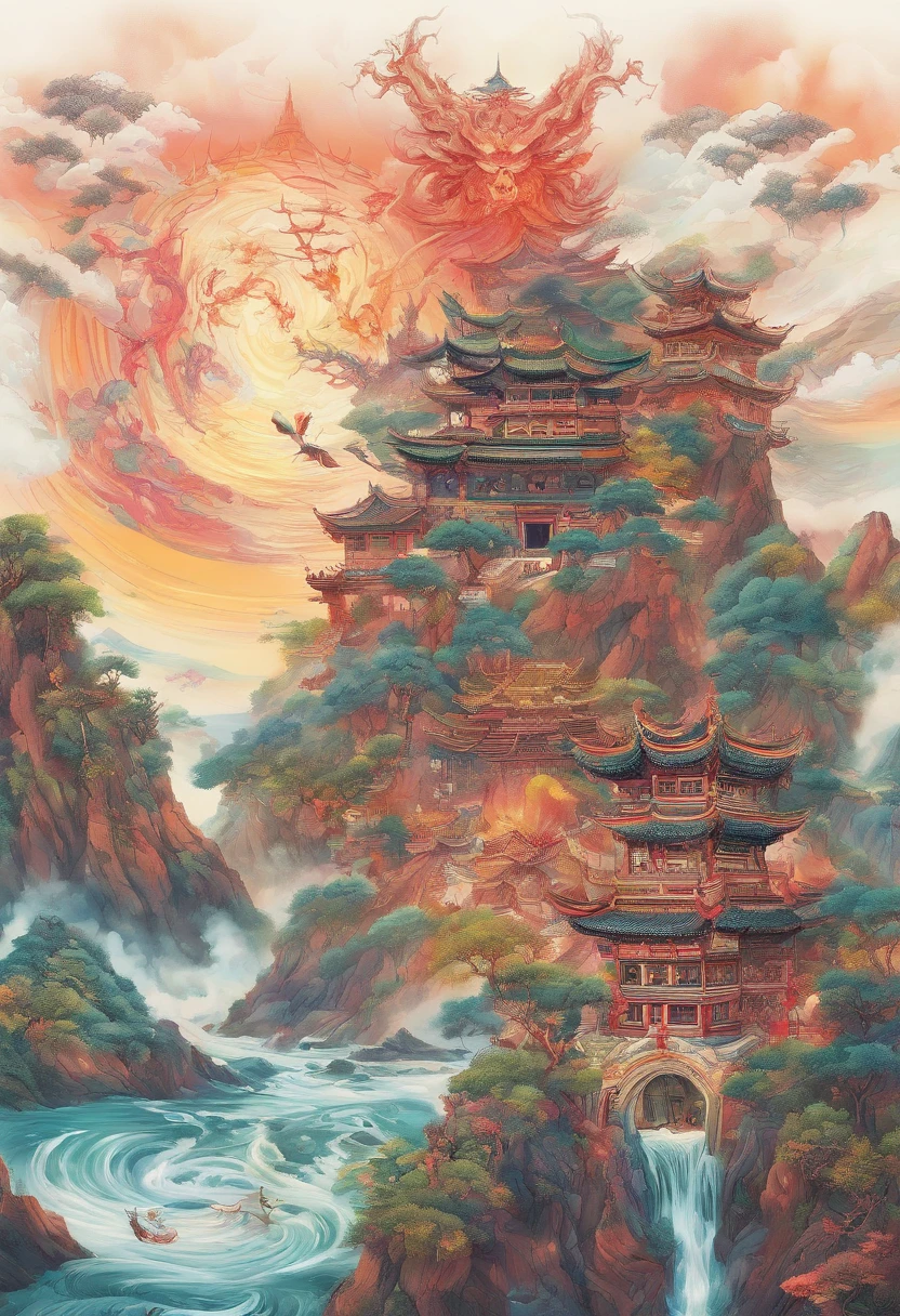 Chinese mythology，Mountain and Sea Sutra，Alien beasts，（（（One-legged））），（（Spit fire in the mouth）），moor，tmasterpiece，Best picture quality，super-fine，Super magical，ultra - detailed，8K分辨率，OC renderer，dynamic viewing angle