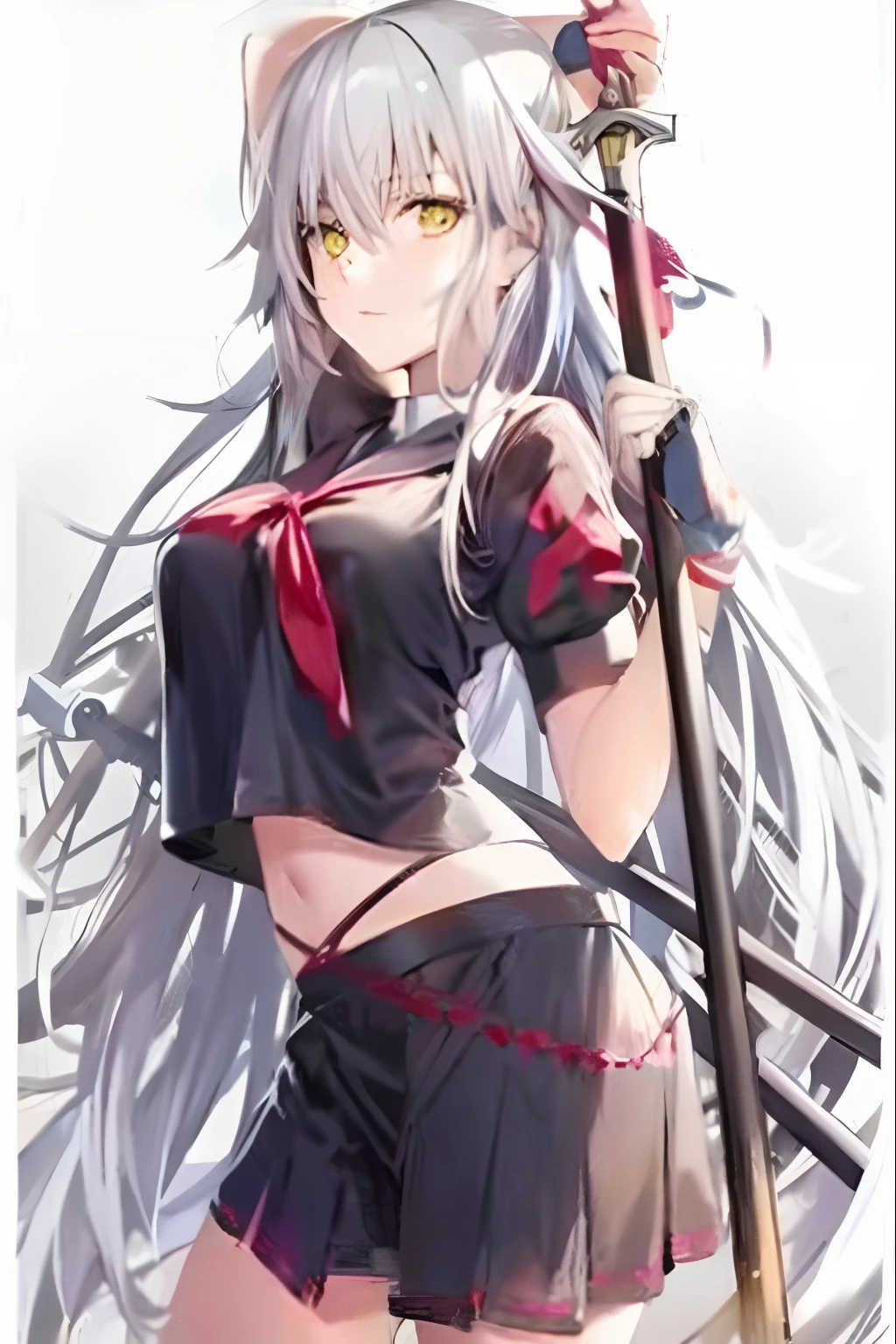 Anime girl with sword and cat ears holding sword, Gapmo Yandere, White-Haired Angel, Anime girl with bow and arrow, Female anime characters, Yandere, Kantai Collection Style, by Girls Frontline, Female Action Anime Girls, Perfect white-haired girl, Vanguard style of girls, Gapmo Yandere Grimdark, Anime Pictures, Matoi Ryuko,8k,high-detail