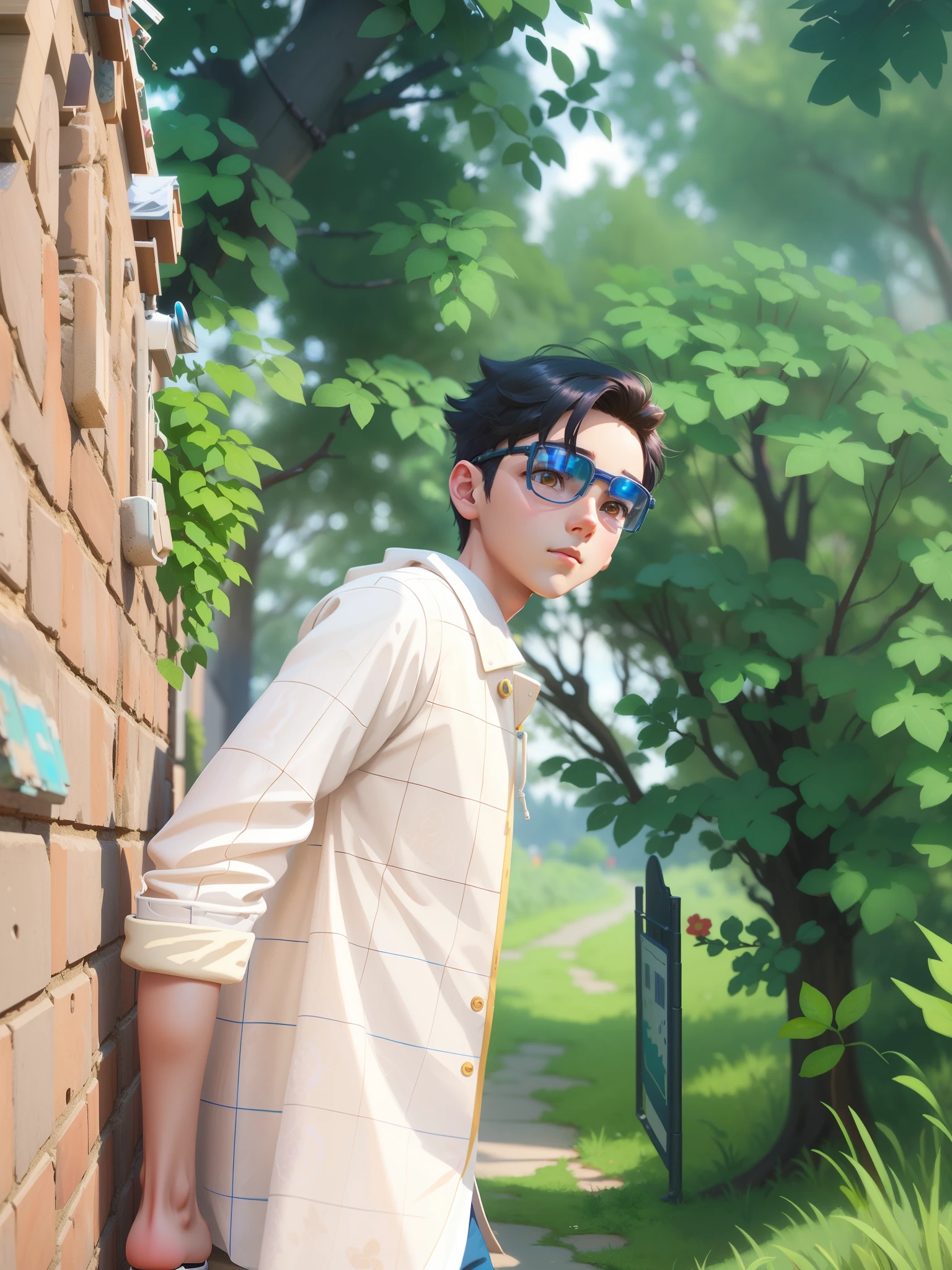 there is a boy walking with a dog on a path, adorable digital painting, childrens art in artstation, artwork in the style of guweiz, cute detailed digital art, atey ghailan 8 k, adventure hyper realistic render, by Leng Mei, realistic anime 3 d style, female explorer mini cute boy, cute digital art, realistic cute boy painting