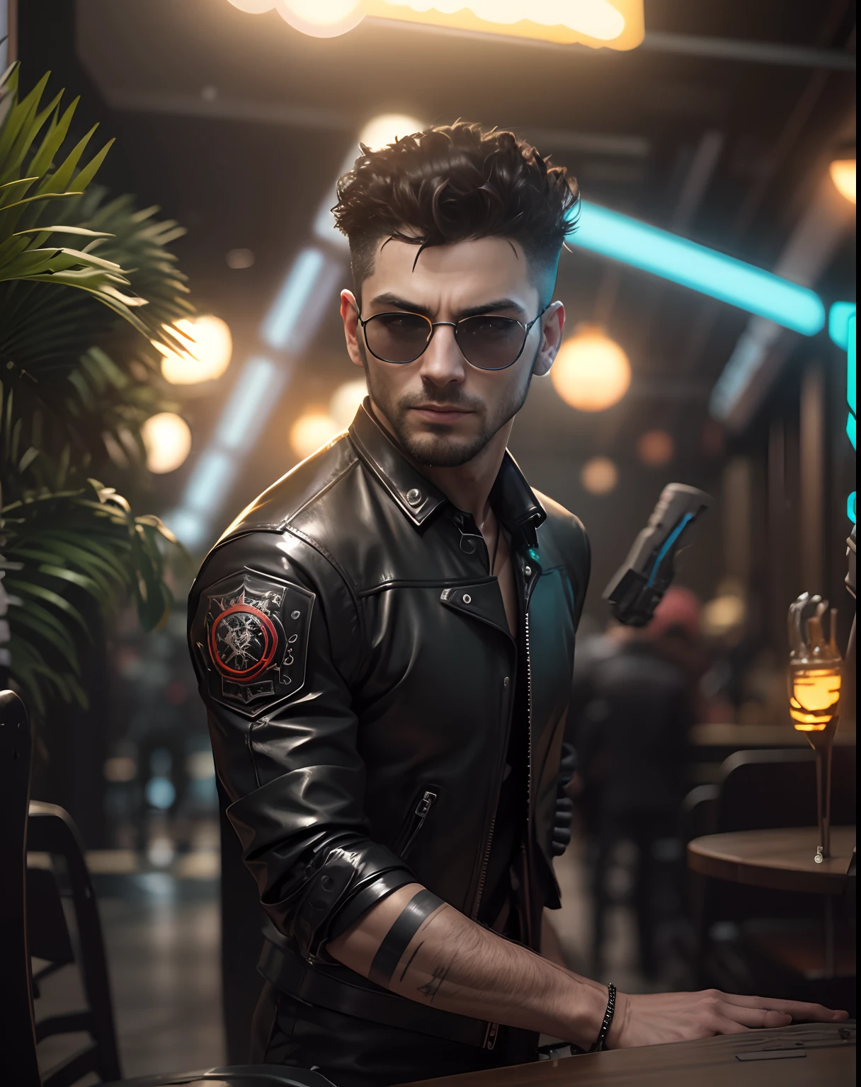 Cyberpunk character , male men (( leather outfit )) battlefield background , black preset 4k HD