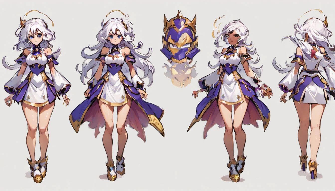 ((masterpiece)), (((best quality))), (character design sheet, same character full body, front, side, back), illustration, 1 girl, stunning facial features, uniform hair color, hairstyle, costume, Wizard's battle dress, Fantasy design, gorgeous, (simple background, white background: 1.3)