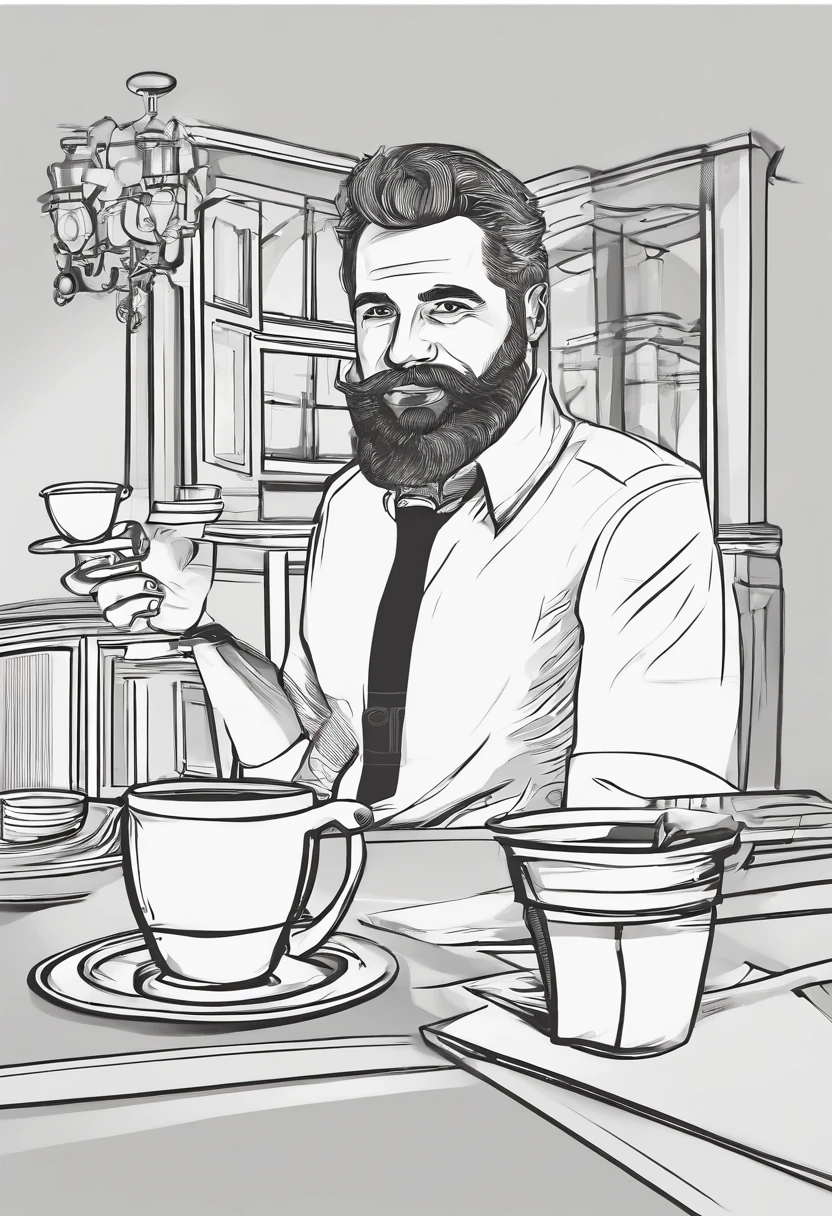 arafed man with a beard holding a cup of coffee, inspired by George Morrison, in style of digital illustration, cartoon style illustration, gta art style, character portrait of me, official character illustration, gta character, drake in gta v, as the protagonist of gta 5, high quality portrait, inspired by George Manson, gmaster