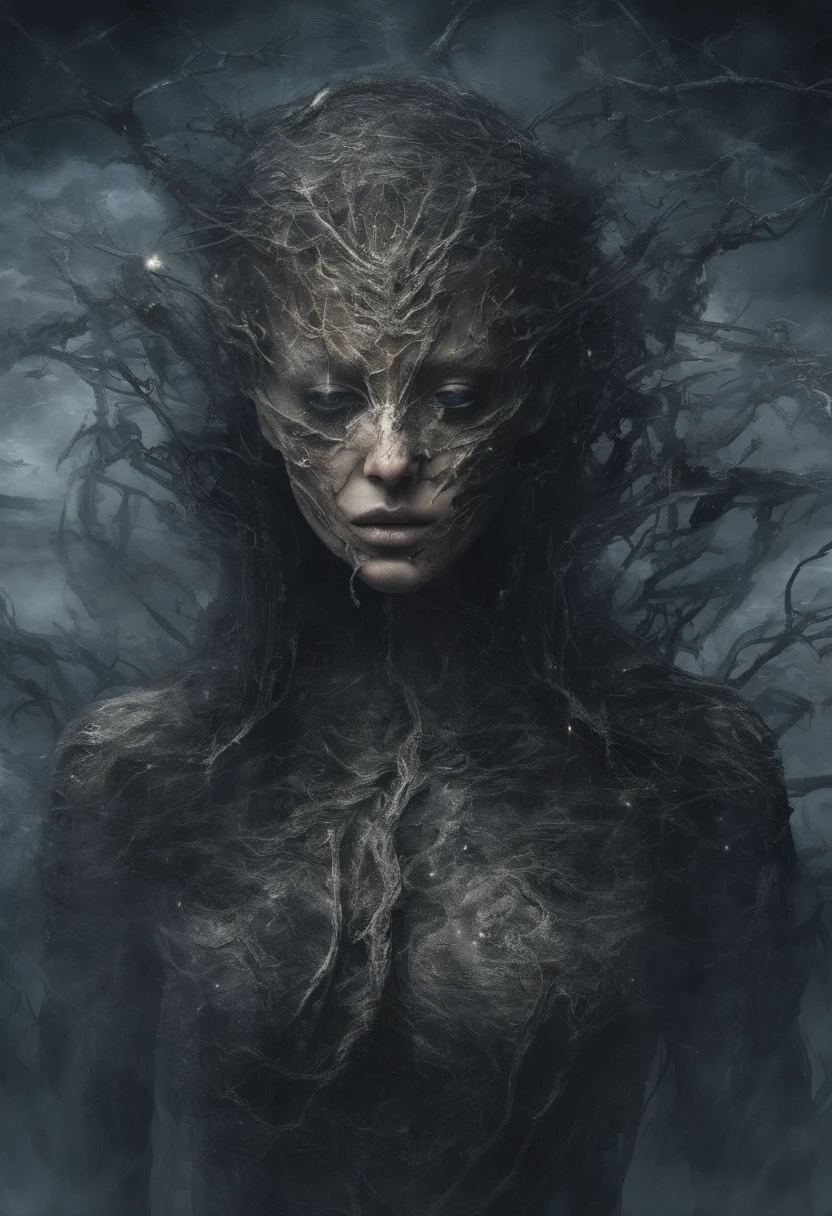 a stern Eldritch ancient god in the storm at night, draped in cloak of stars, [[Sophia Anne Caruso]], [Zendaya], translucent ivory masquerade mask of Eldritch horror, erotic pose, closed eyes, cinematic lighting, (by (Daniel Mernagh) (Carne Griffiths) Monika Nowak), highly detailed, detailed face, soft body, alien