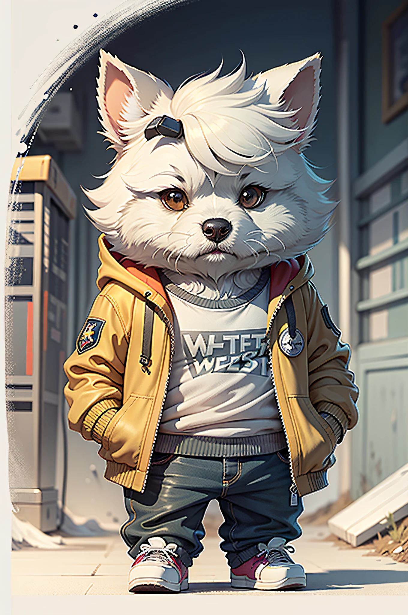 C4tt4stic, Cartoon West Highland White Terrier West Highland White Terrier Dog with Jacket and Skateboard