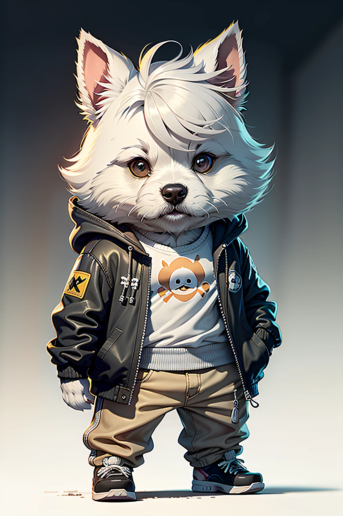 C4tt4stic, Cartoon West Highland White Terrier West Highland White Terrier Dog with Jacket and Skateboard