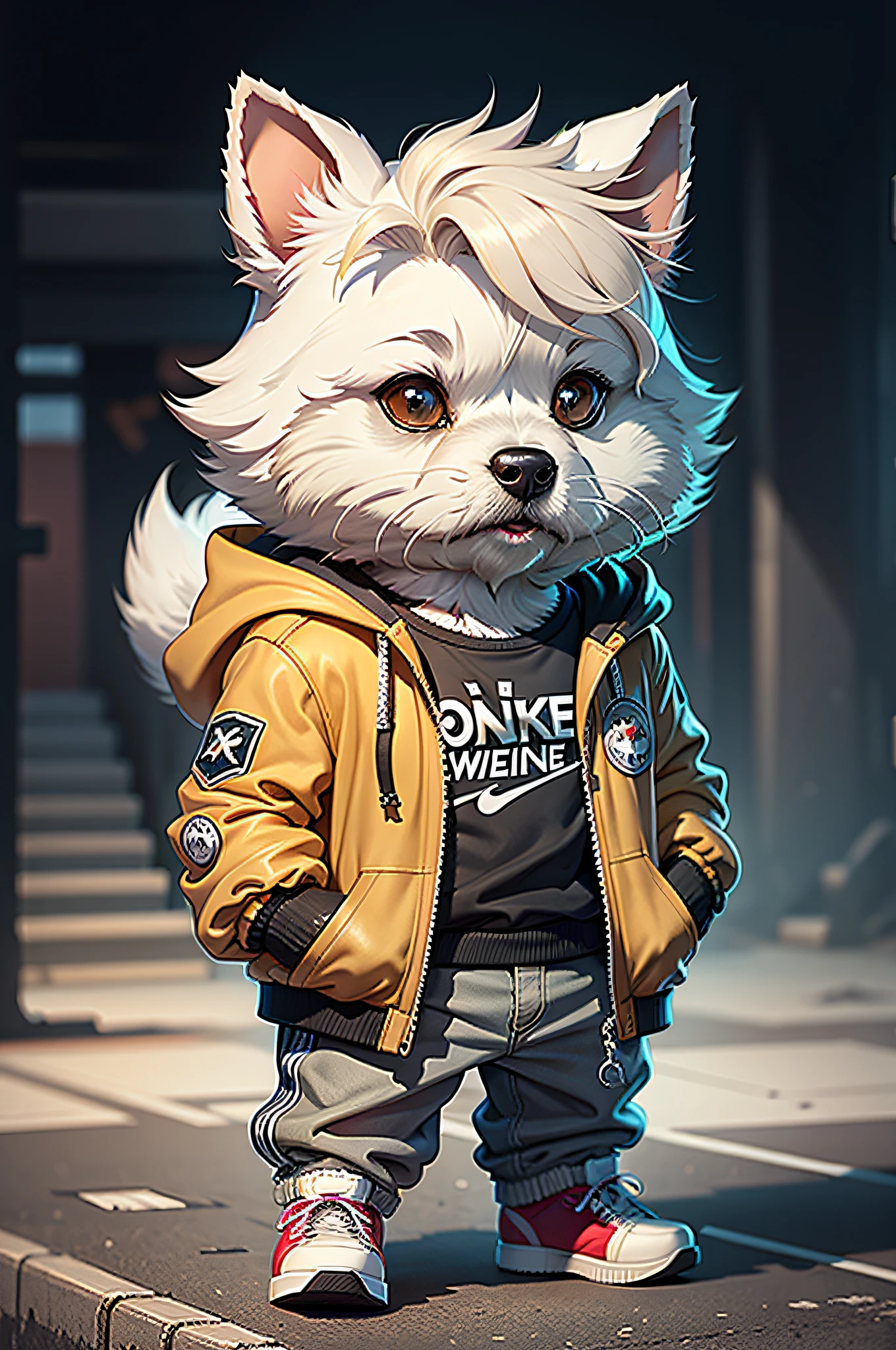 C4tt4stic, Cartoon West Highland White Terrier West Highland White Terrier Dog with Jacket and Skateboard