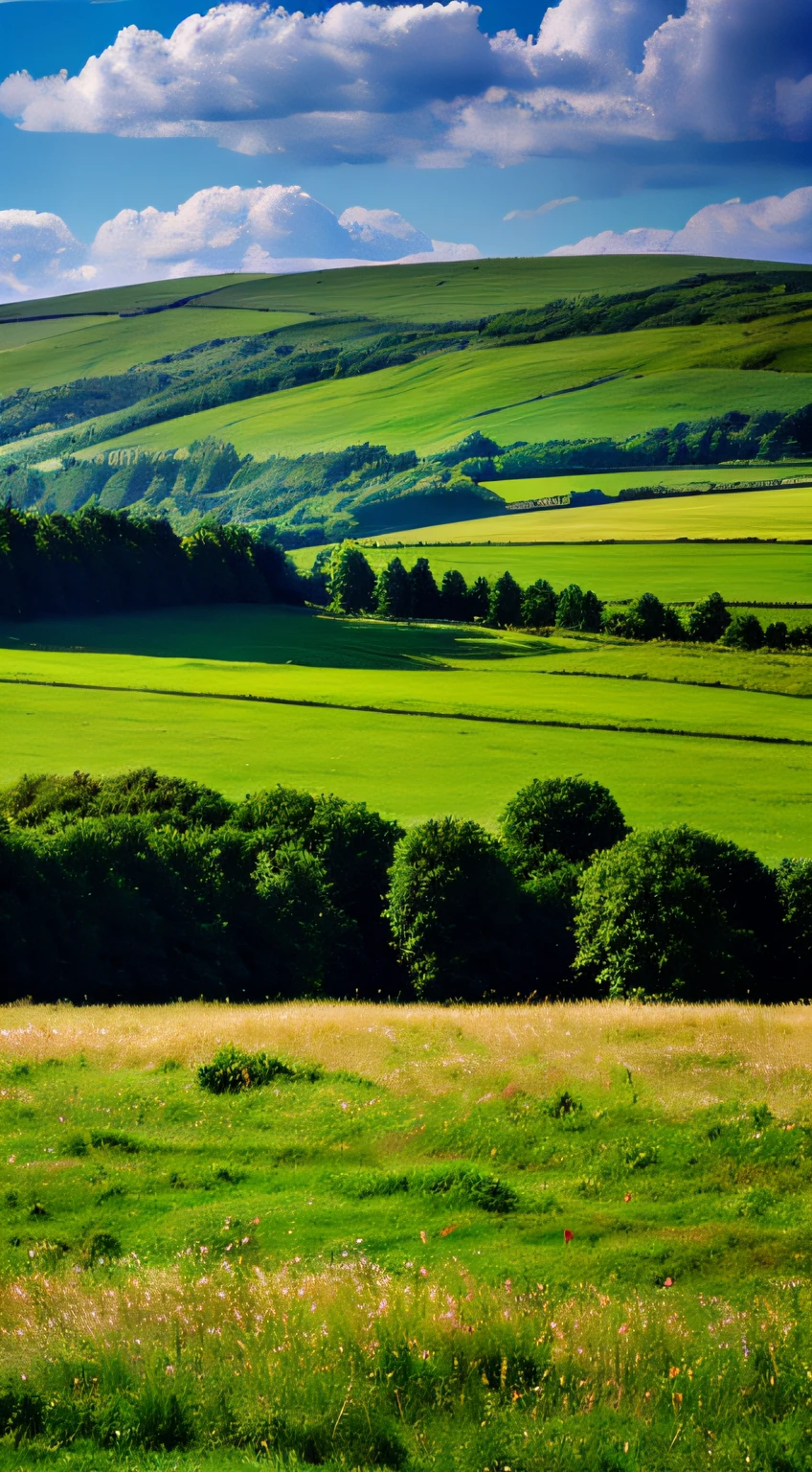 steppe landscape，blues sky and clouds,  green forest, Dingdall effect，a country road，Colorful hot air balloons，high quality desktop wallpaper, verdant forest, detailed fields nature, beautiful english countryside, Stunning landscape, Rolling hills, Landscape wallpaper, lush countryside, Patches of green forest, breathtaking landscape, green fields in the background, High quality wallpaper, Beautiful wallpaper