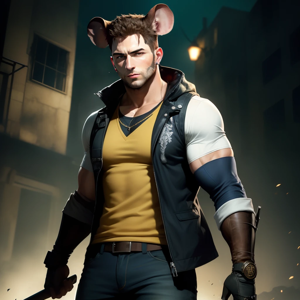 A mouse with Chris Redfield’s vest on