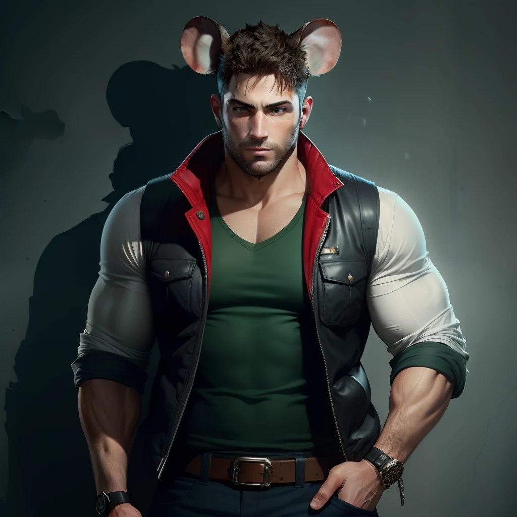 A mouse with Chris Redfield’s vest on