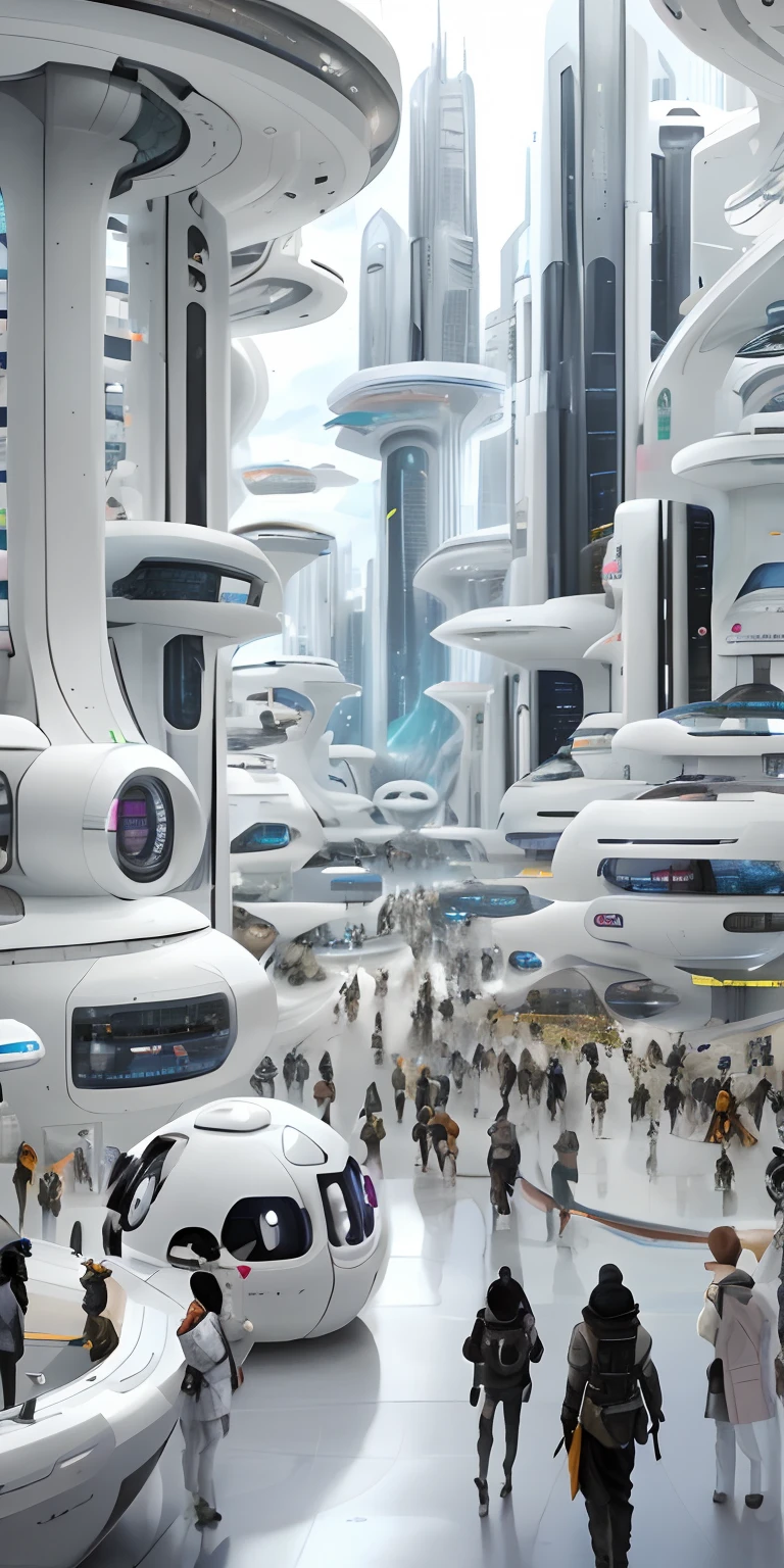 Futuristic city with futuristic buildings and people moving around, human futuristic city, otherwordly futuristic city, futuristic utopian metropolis, hyper-futuristic city, futuristic city street, futuristic utopian city, in a future city, The future city, in a futuristic city, futuristic street, futuristic dystopian city, futuristic utopia, Beautiful city of the future, alien futuristic city