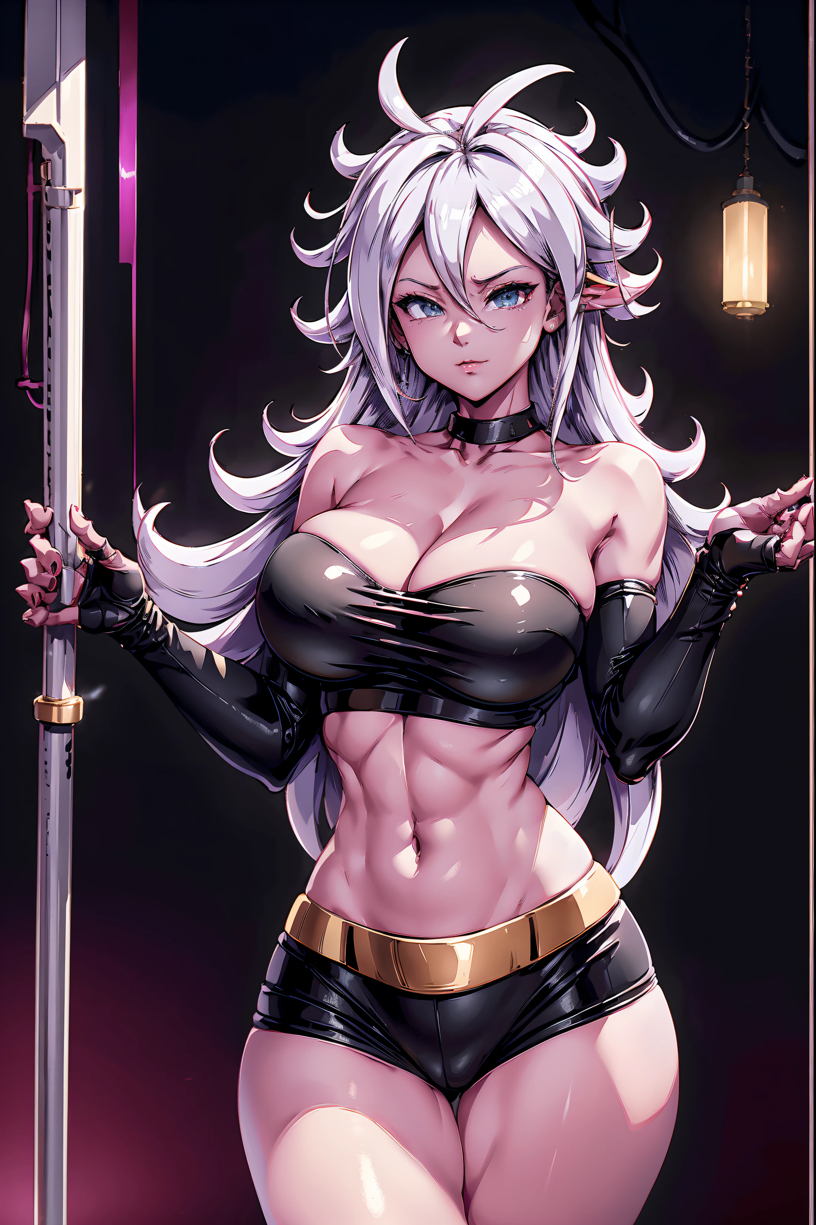 Android 21 as a succubus large breasts super thick small waist highly detailed hyperrealism photorealistic unreal engine photorealistic hyperrealism Neo-Tokyo 8k highest resolution, micro bikini, cleavage, hololive, Azur lane, underboob, masterpiece perfect body perfect face perfect hands perfect fingers perfect breasts 8k high resolution perfect composition professional quality highly detailed