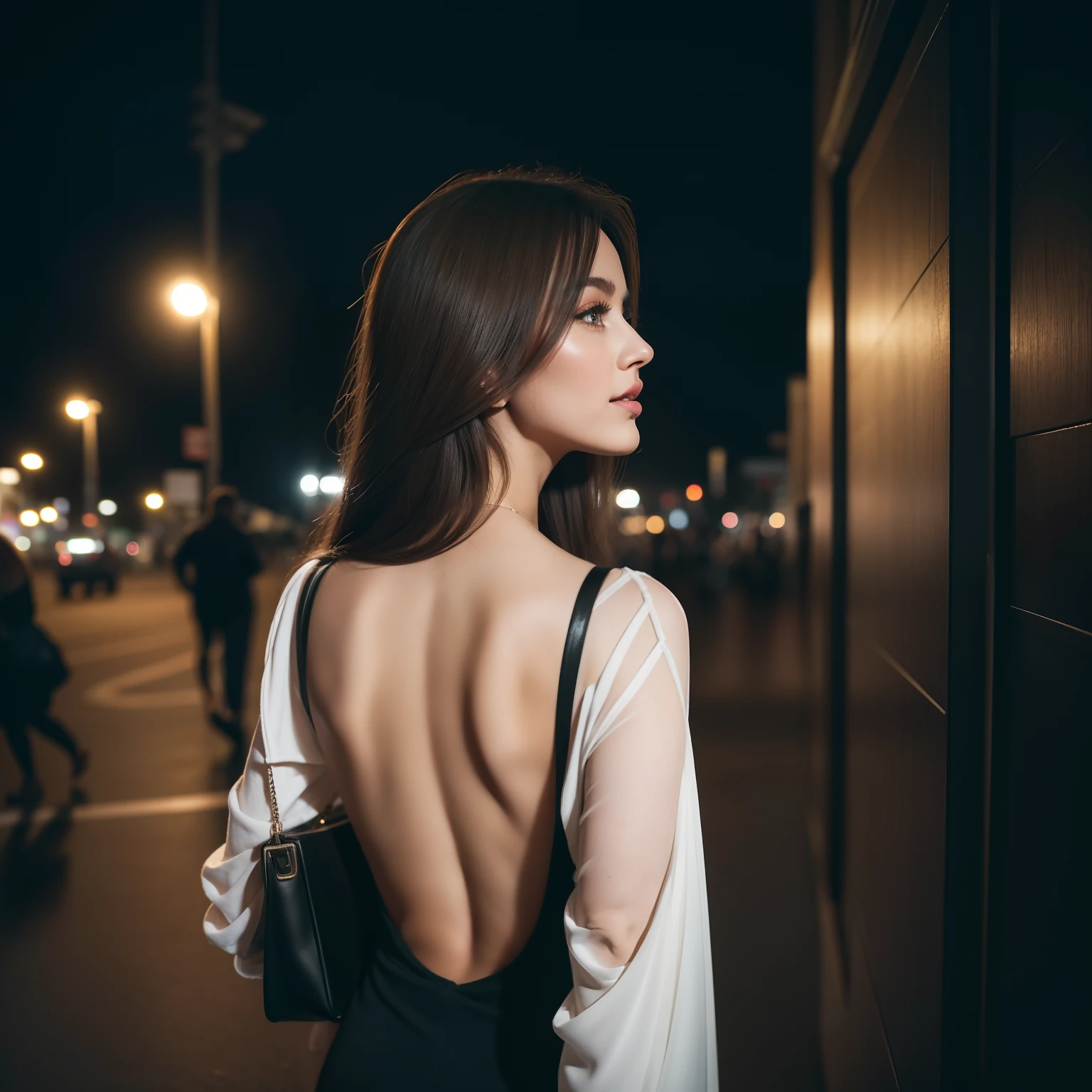 ((best quality)), ((master part)), ((ultra realistic)), (Semana de moda de Roma, DesFile de modas), tiro de corpo inteiro, Masterpiece on the rise at the art station of a sexy 20-year-old brunette influencer in evening program, State-of-the-art clothing, estilo surrealismo, cabelos lisos e molhados, cinematic still, Rosto detalhado, sorridente, Looking at camera, ((Shape back:1.2)), Olhos detalhados, looks marcantes VOGUE bunda perFeita, Antecedentes detalhados, night time, detalhes intrincados, Rua chuvosa na cidade abandonada lotada, Semana de Moda de Budapeste, edgelighting, (Chovendo), proFissional, cinematic moody lighting, master part, Realistic, rugosidade, rugosidade, ultra realistic, master part, Realistic , rugosidade, ultra realistic, Tiro na Canon EOS R5, Lente 50mm, cores silenciadas, F/2.8, HDR, 8K分辨率, Altas, High detail, foco nítido, liso, rugosidade, vida real, Fotorrealismo , FotograFia, 8k UHD