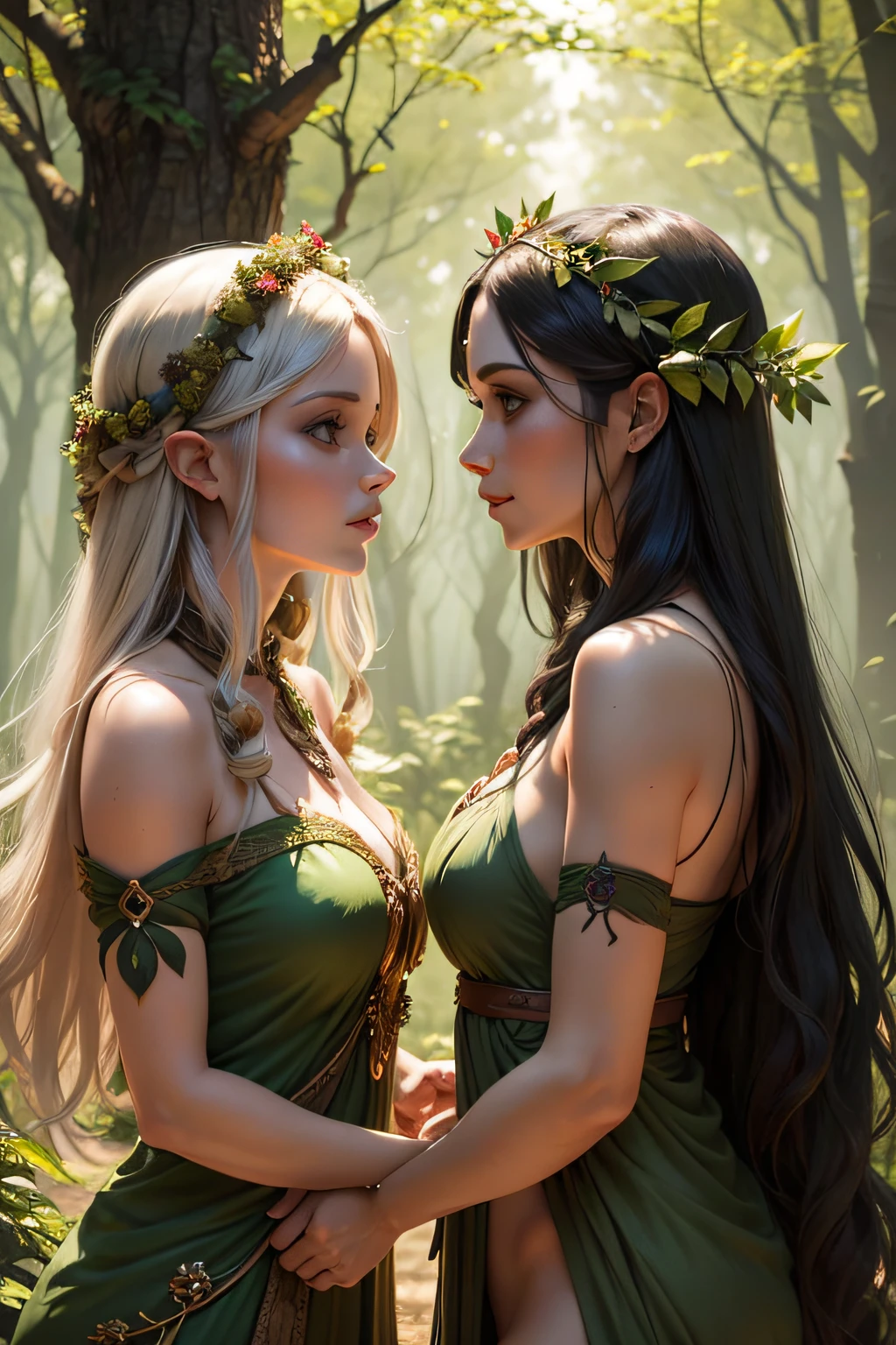 dryads of the forest in the middle of a celebration of nature and animals