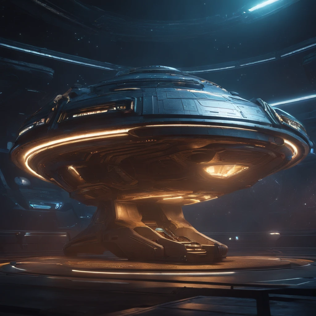 A huge spaceship in a cyberpunk style, with a starry sky backdrop. There is a terrifying creature on the ship. In the right upper corner, there is a black hole. The image has the best quality, with 4k or 8k resolution, high-res, and can be considered a masterpiece. The details in the image are ultra-detailed and realistic, with photorealistic rendering. The art style is futuristic and sci-fi. The color tone is vibrant and vivid. The lighting creates a dramatic and dynamic effect, emphasizing the spaceship and the creature.