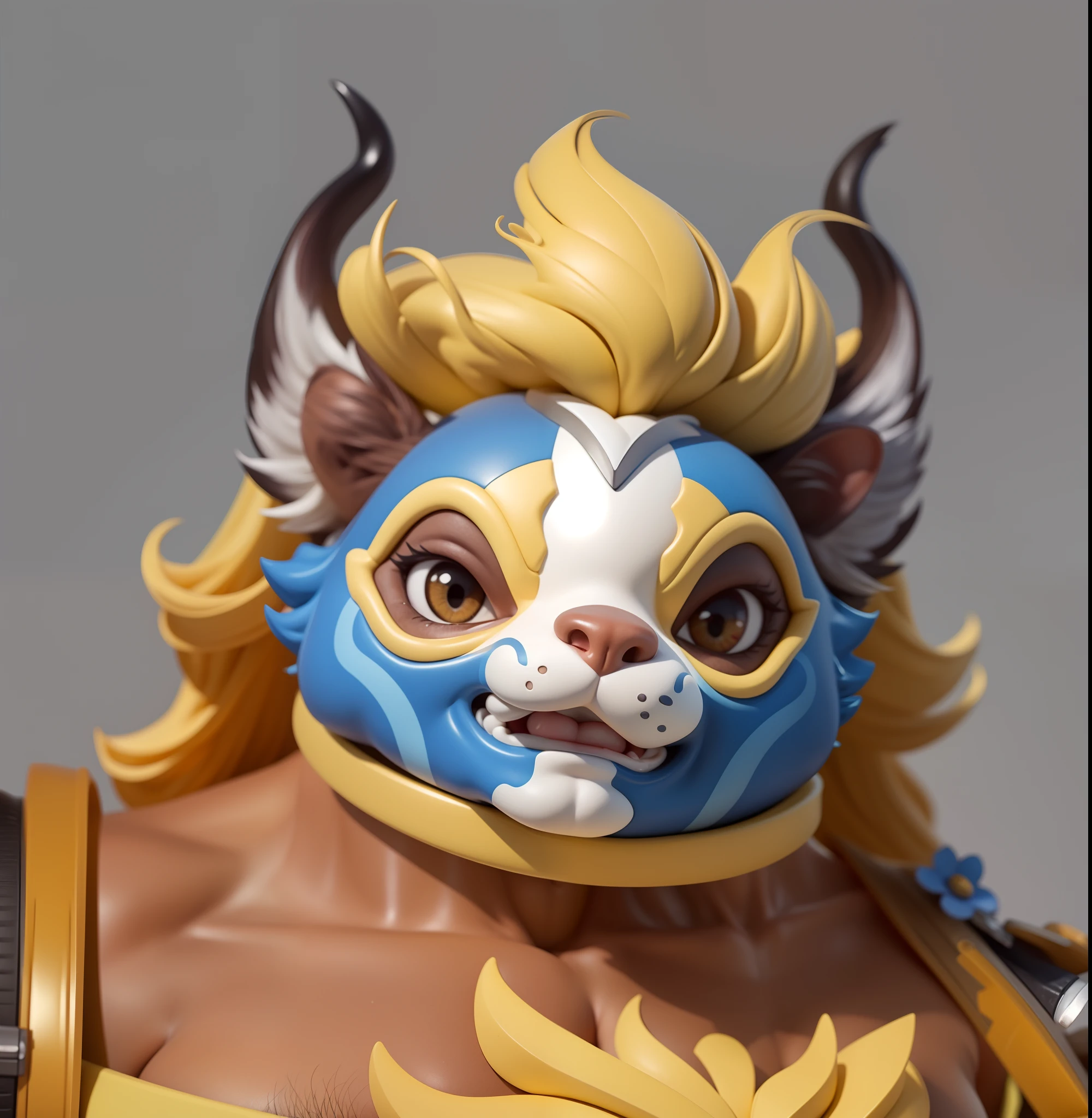 （Tanuki，Yellow hair，Blue leather vintage mask，musculature，Animal hair）Refinement，European and American cartoons，Yellow light,Clear structure（8K，Optimal quality，tmasterpiece：1.2），ultra - detailed，Optimal quality，超高分辨率，profesional lighting，photon maping，Radio City，physically-based renderingt，cinmatic lighting，Clear focus,rays of sunshine,well-composed,(Ulzzang-6500:1.2) mix4, hiqcgbody，