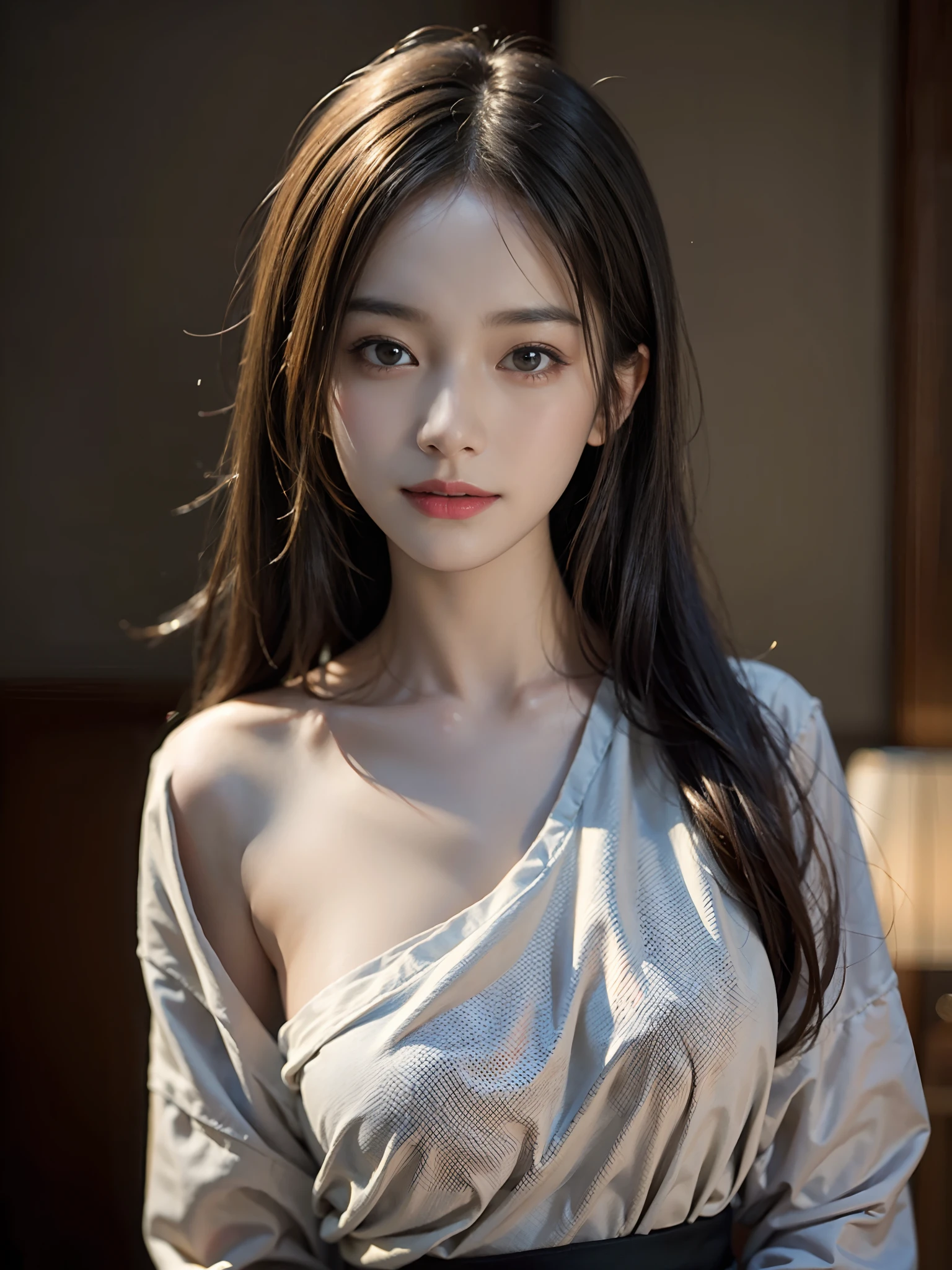 Best quality, Realistic, Photorealistic, extremely detaile, An extremely delicate and beautiful, RAW photo, 4K,8K,Professional lighting, Dynamic lighting, light in face, Depth of field, solofocus, full bodyesbian, Japanese and Korean beauties,South Korean beauties,A 20-year-old female, Brown hair, Brown eyes, Fashion girl, Beautiful eyes, Large breasts,Real face, Real skin, Realistic face, Realistic skin, Detailed eyes, Detailed facial features, detailed clothes features, (fashionable attire:1.3), (fashion hair: 1.3) dynamicposes,Detailed face and breasts, (PureErosFace),